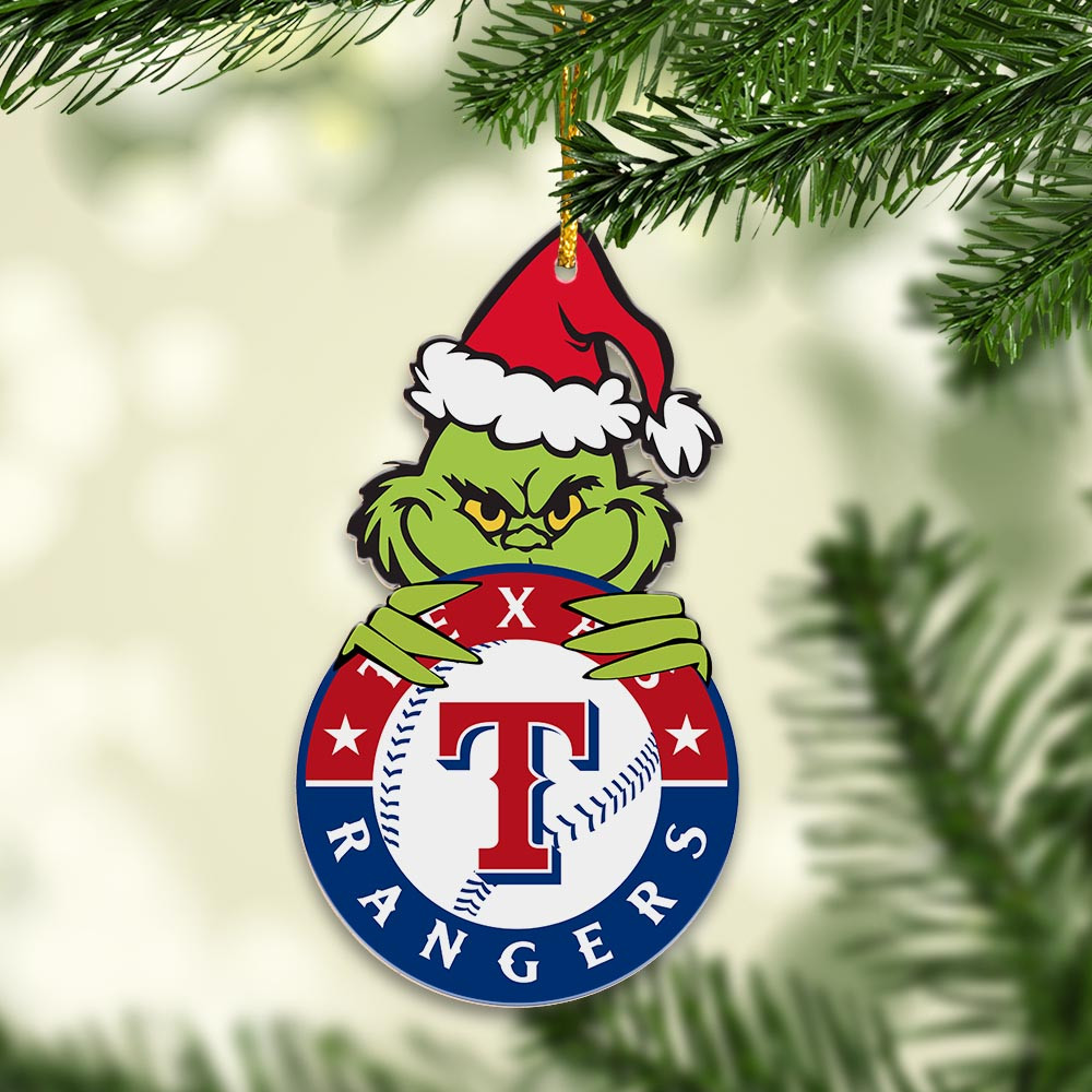 Sportswearmerch Texas Rangers MLB x Grinch Christmas Acrylic Ornament For Fans