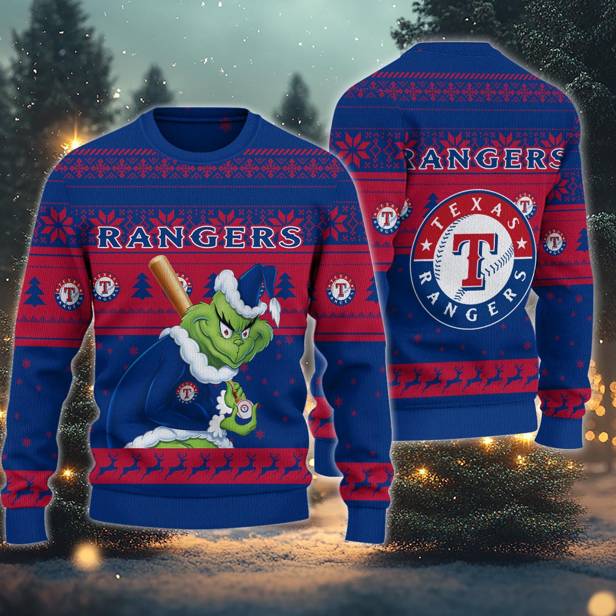 Sportswearmerch Texas Rangers MLB x Grinch Christmas Ugly Sweater For Fans