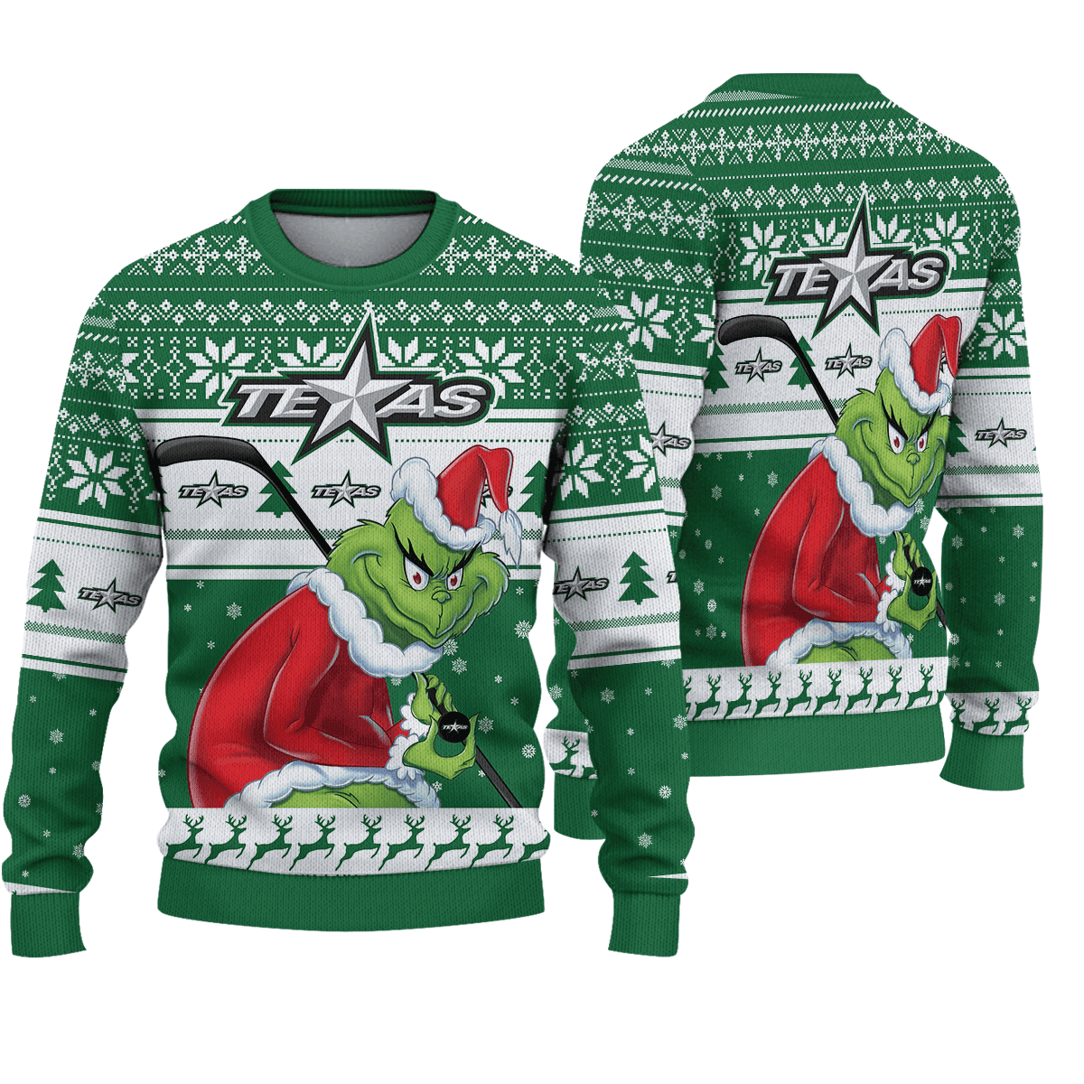 Sportswearmerch Texas Stars AHL x Grinch Christmas Ugly Sweater For Fans