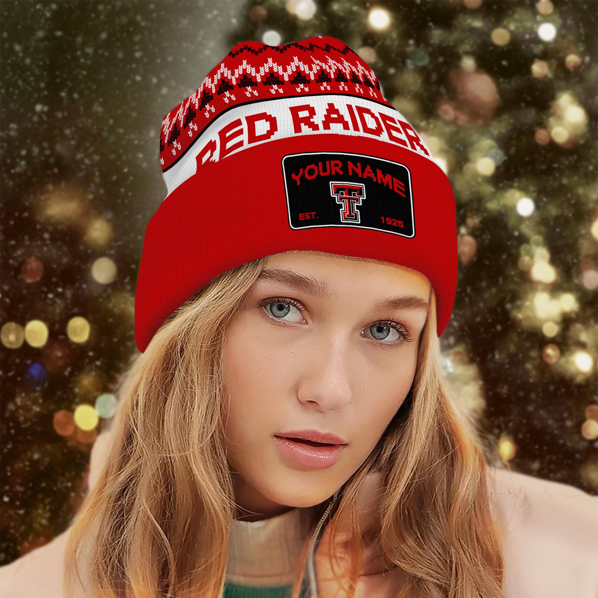 Sportswearmerch Texas Tech Red Raiders NCAA Christmas Beanie Hat For Fan