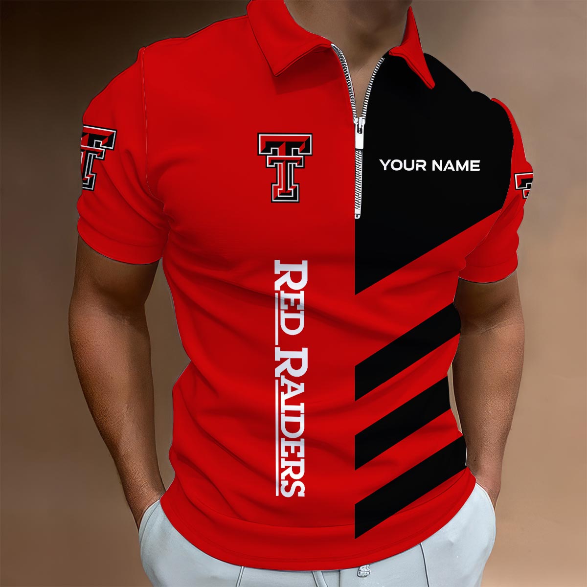 Sportswearmerch Texas Tech Red Raiders NCAA Lapel Zip Polo Shirt For Fan