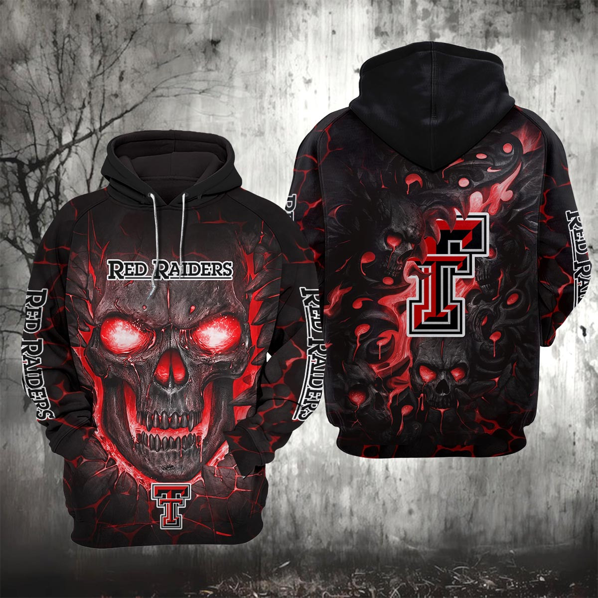 Sportswearmerch Texas Tech Red Raiders NCAA Lava Skull Hoodie For Fan
