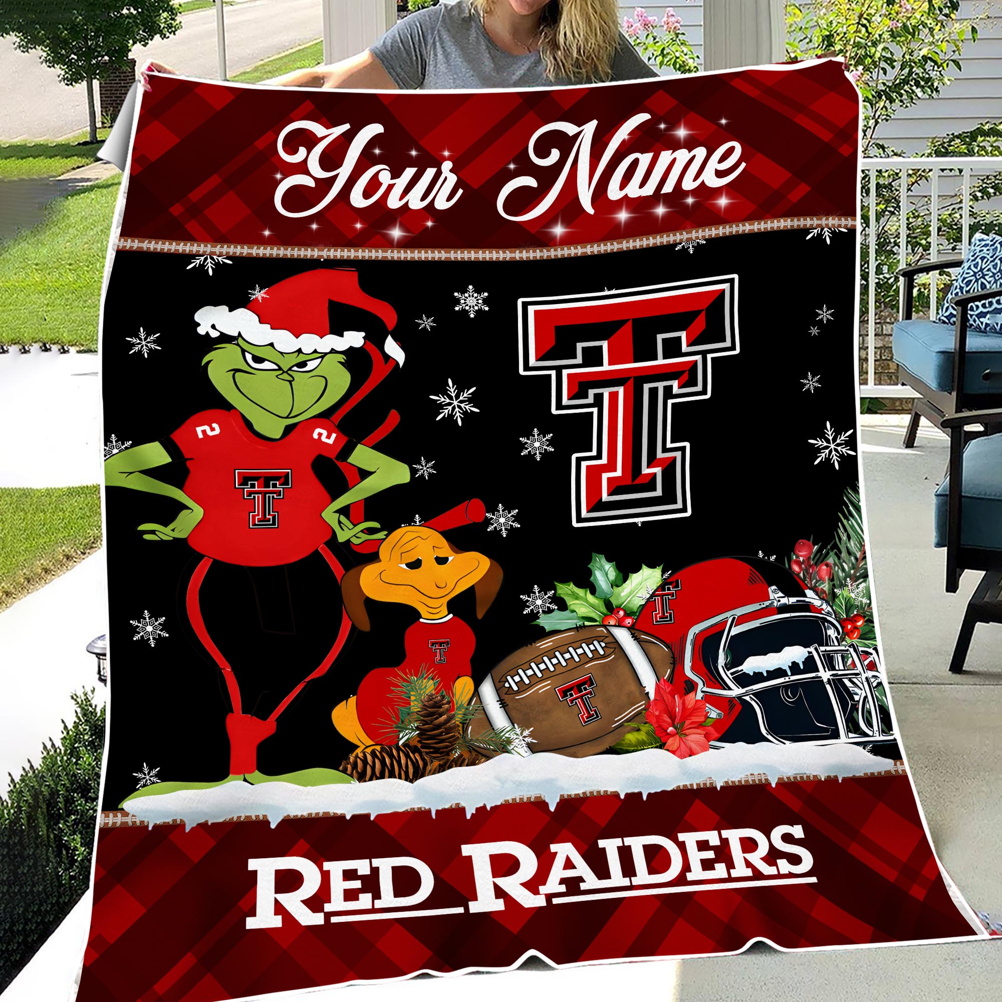Sportswearmerch Texas Tech Red Raiders NCAA x Grinch Christmas Fleece Blanket For Fan