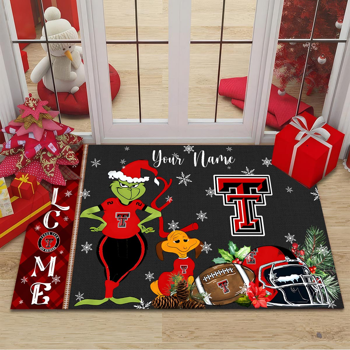Sportswearmerch Texas Tech Red Raiders NCAA x Grinch Christmas Welcome Football Doormat For Fan