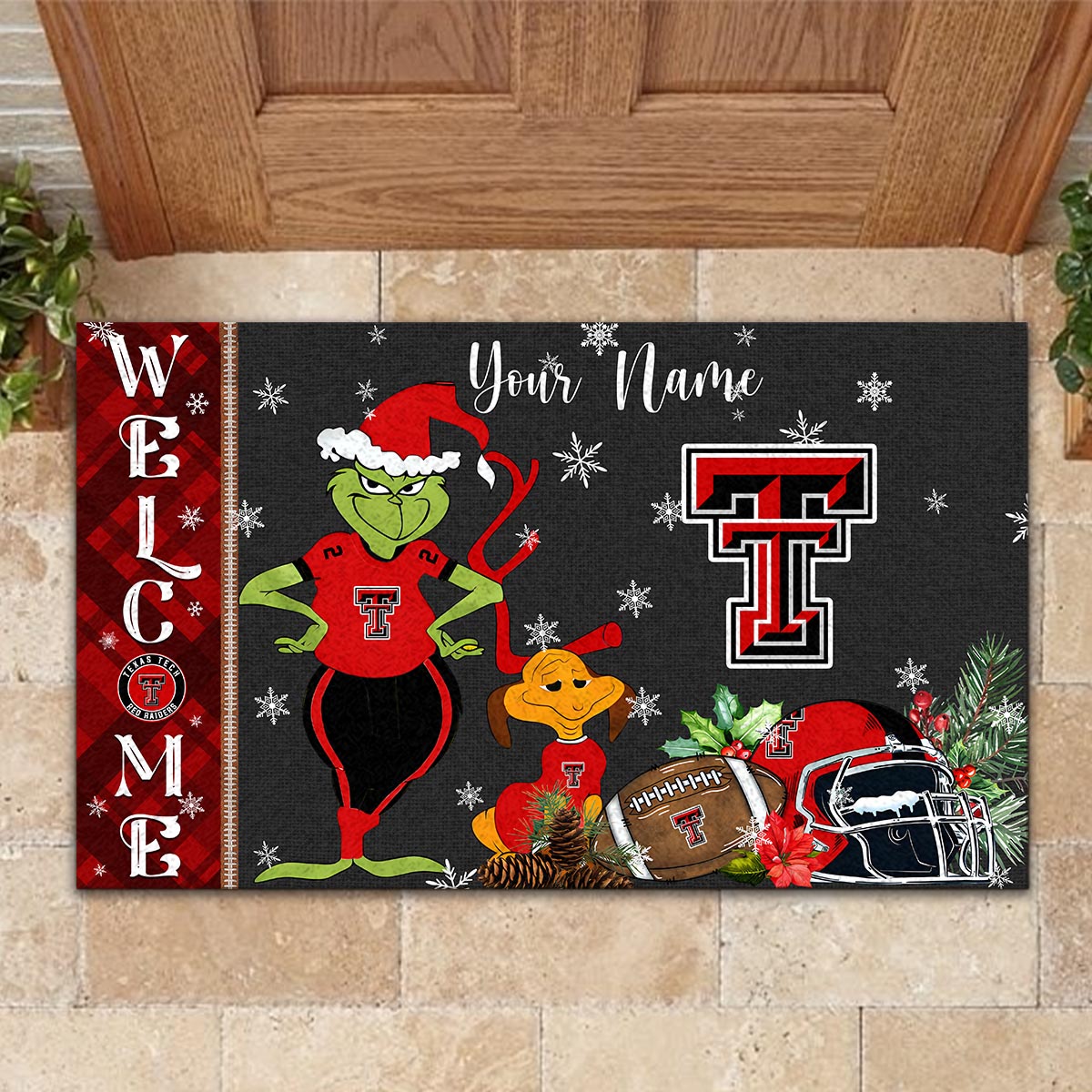 Sportswearmerch Texas Tech Red Raiders NCAA x Grinch Christmas Welcome Football Doormat For Fan