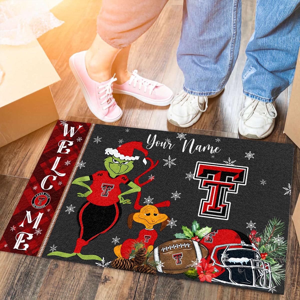 Sportswearmerch Texas Tech Red Raiders NCAA x Grinch Christmas Welcome Football Doormat For Fan