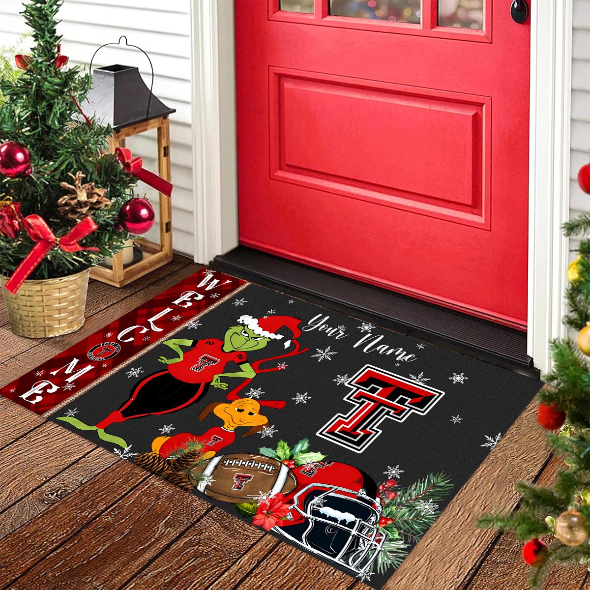 Sportswearmerch Texas Tech Red Raiders NCAA x Grinch Christmas Welcome Football Doormat For Fan