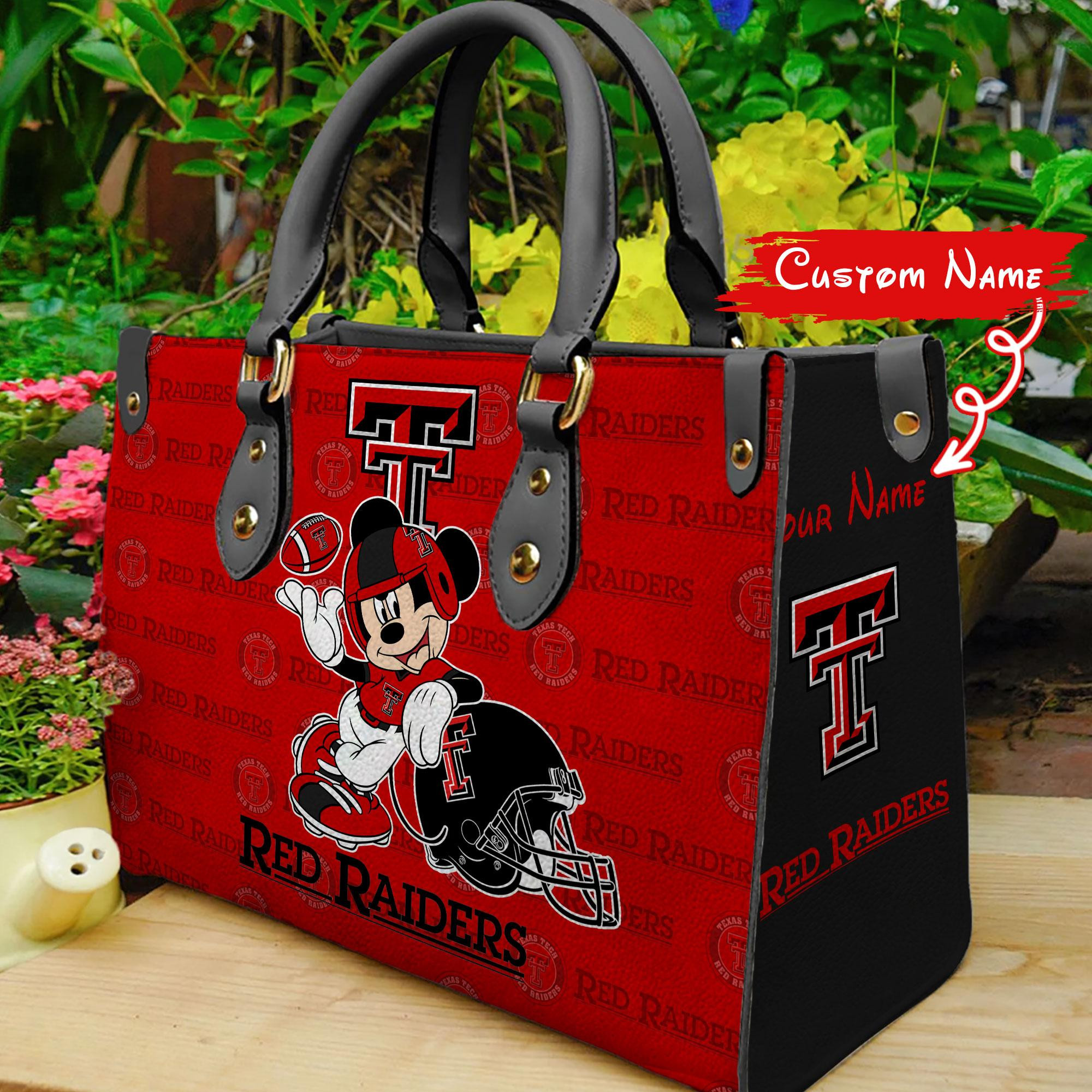 Sportswearmerch Texas Tech Red Raiders NCAA x Mickey Women Leather Handbag For Fan