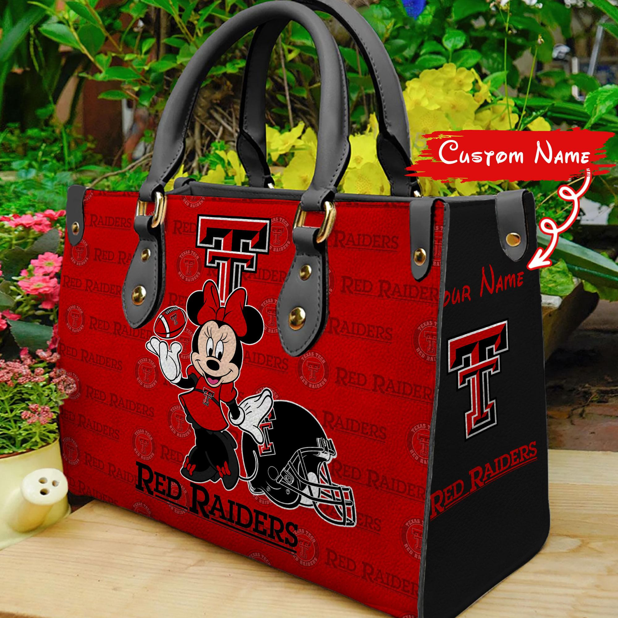 Sportswearmerch Texas Tech Red Raiders NCAA x Minnie Women Leather Handbag For Fan