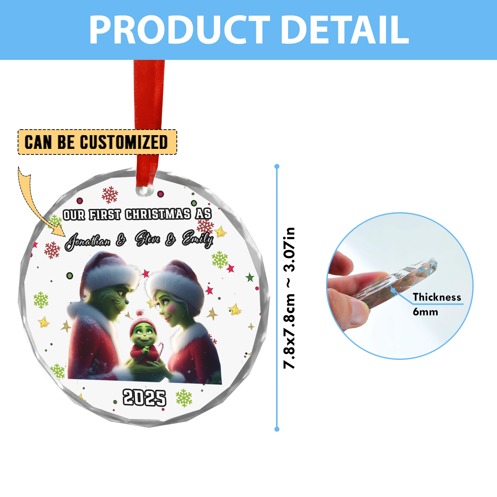 Sportswearmerch The Grinch x Christmas Glass Ornament Gift For Fan