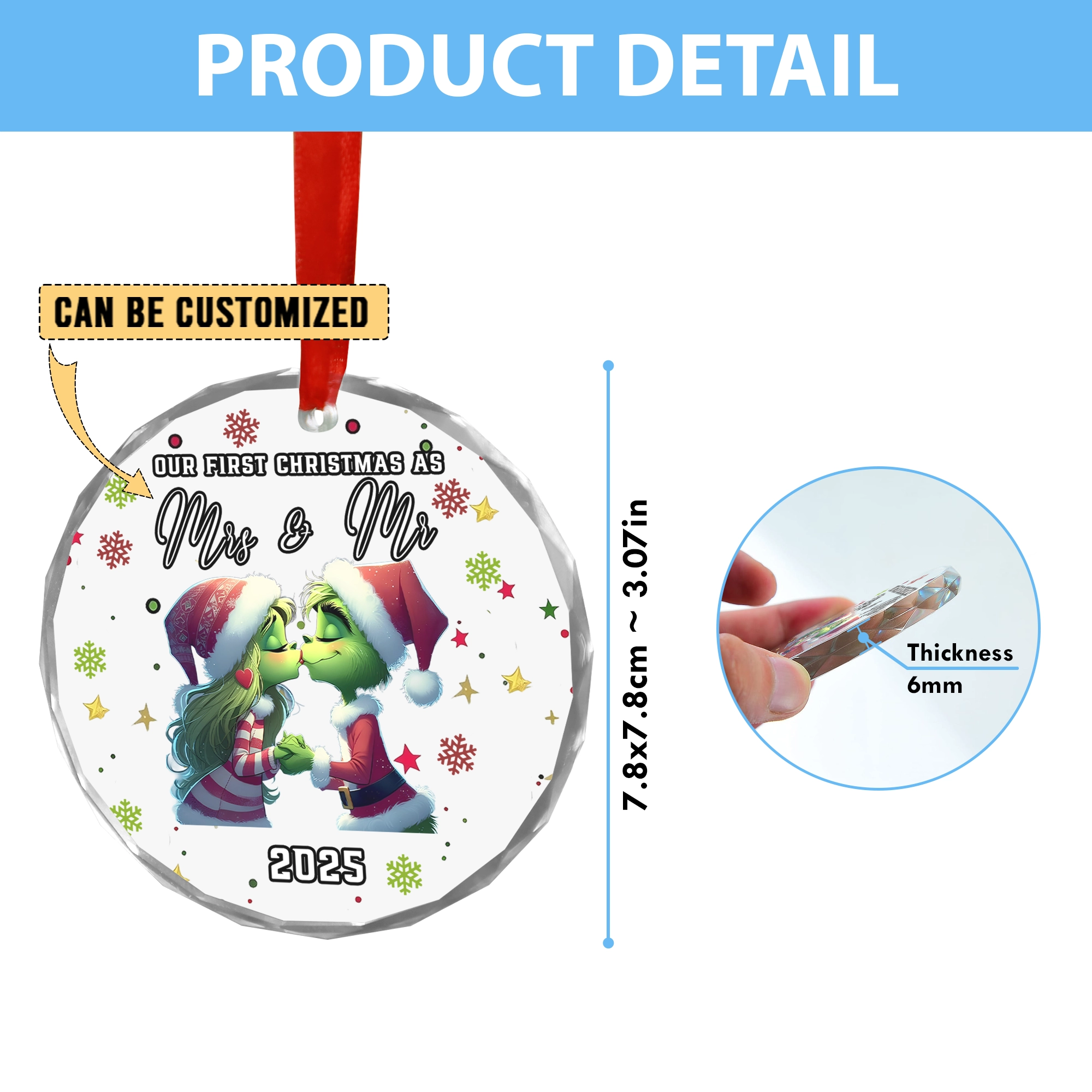 Sportswearmerch The Grinch x Christmas Glass Ornament Gift For Fan