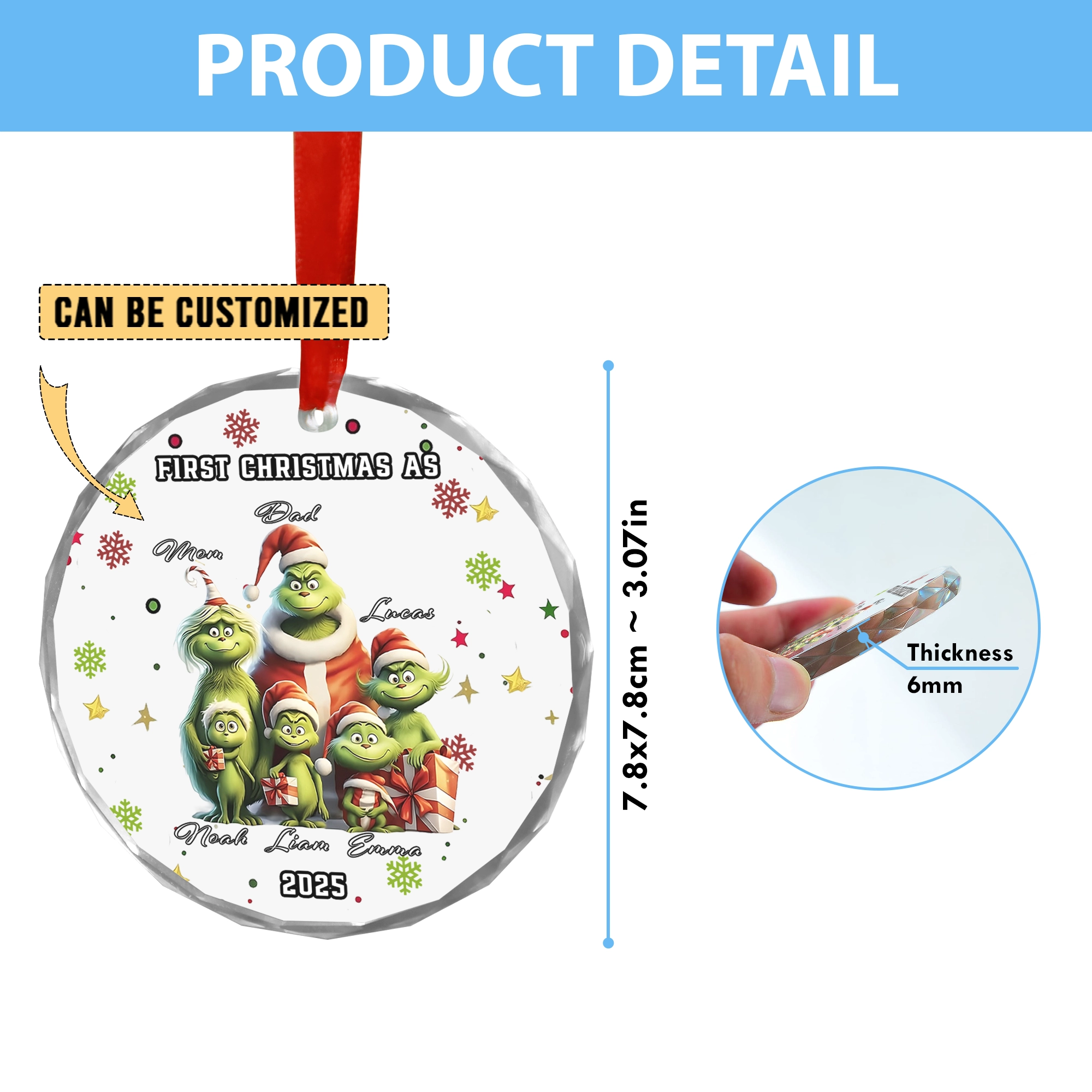 Sportswearmerch The Grinch x Christmas Glass Ornament Gift For Fan