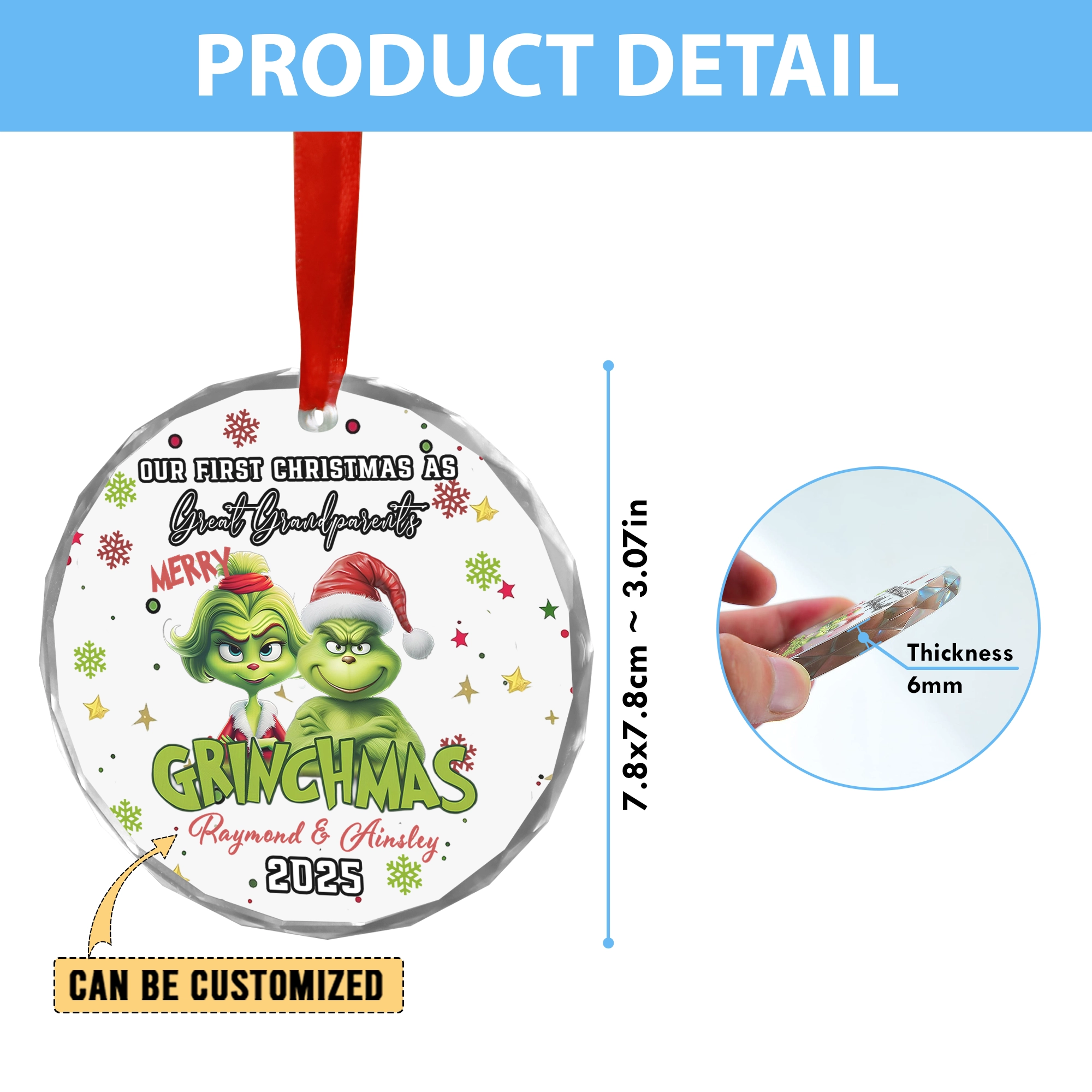 Sportswearmerch The Grinch x Christmas Glass Ornament Gift For Fan