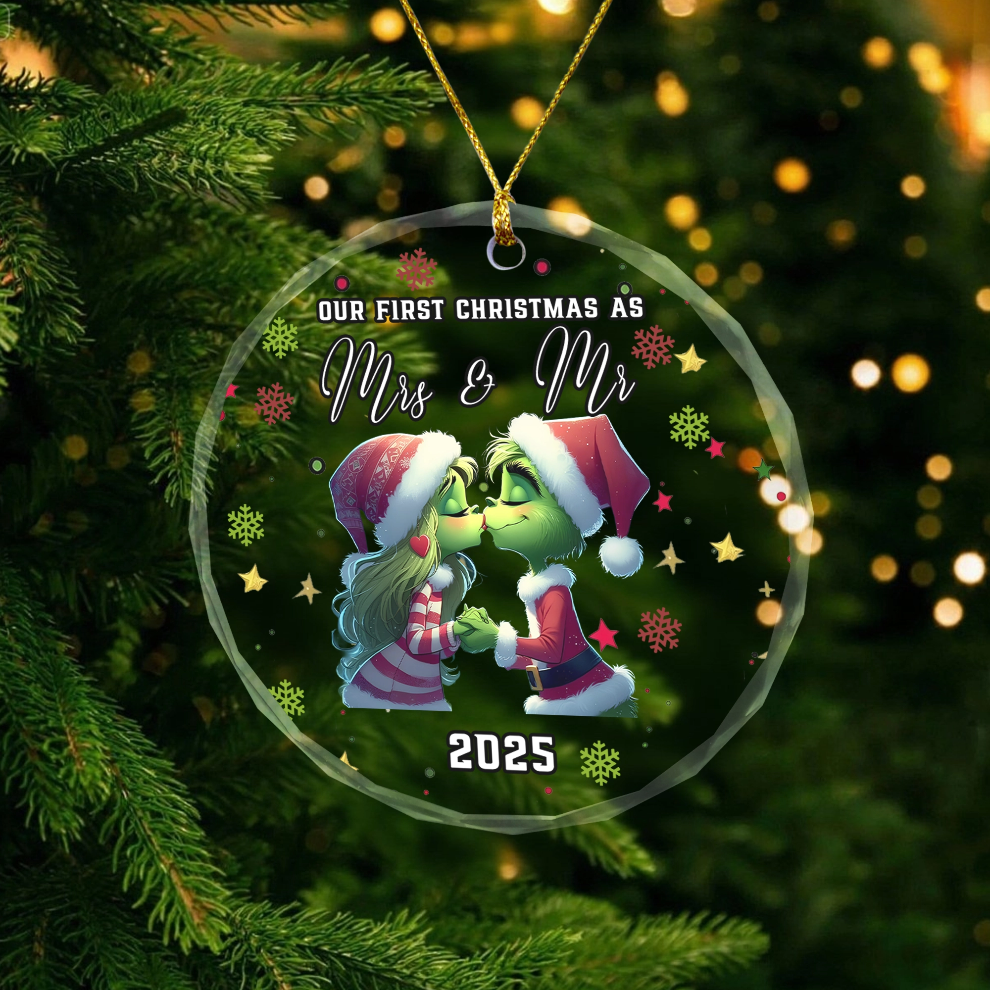 Sportswearmerch The Grinch x Christmas Glass Ornament Gift For Fan