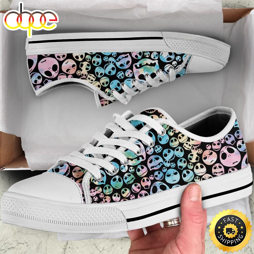Sportswearmerch Tiedye Jack Skellington Movie Women Low Top Canvas Sneakers Shoes For Men And Women