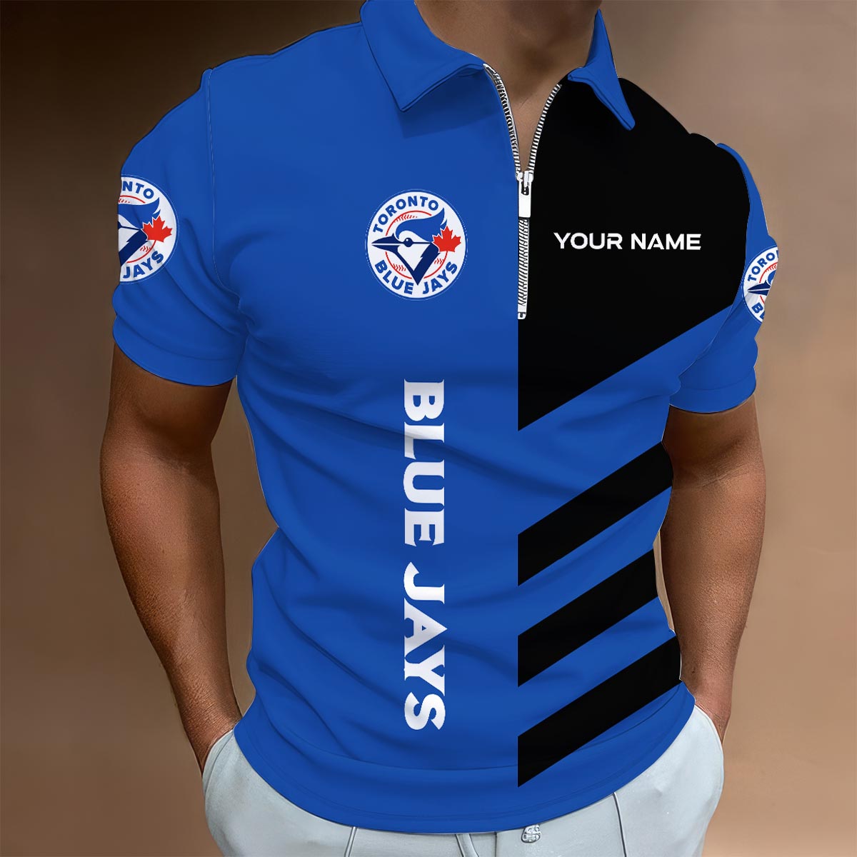 Sportswearmerch Toronto Blue Jays MLB Lapel Zip Polo Shirt For Fan