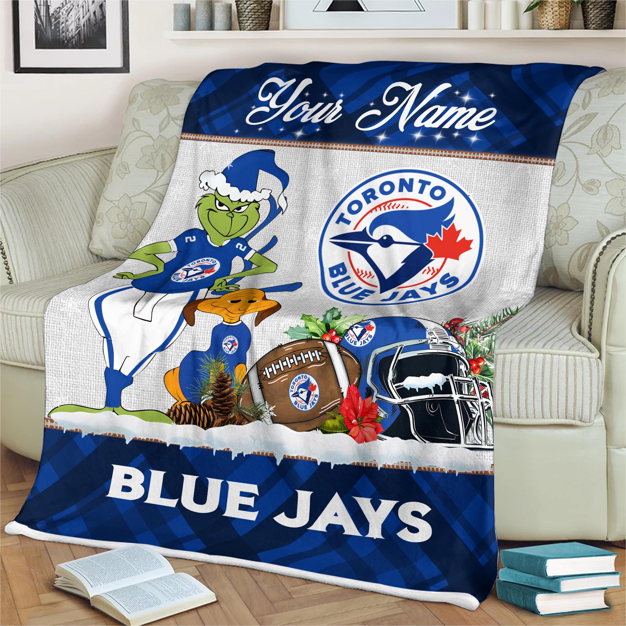 Sportswearmerch Toronto Blue Jays MLB x Grinch Christmas Fleece Blanket For Fan