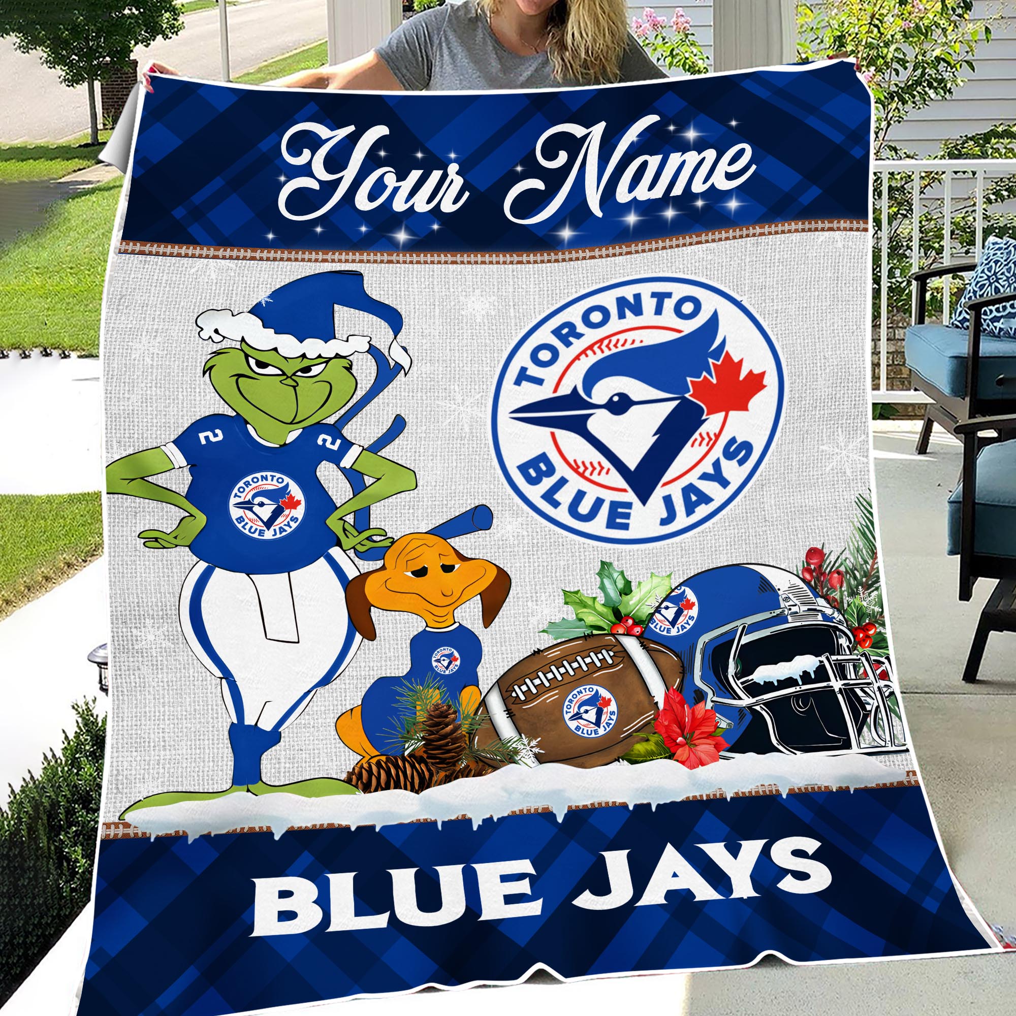 Sportswearmerch Toronto Blue Jays MLB x Grinch Christmas Fleece Blanket For Fan