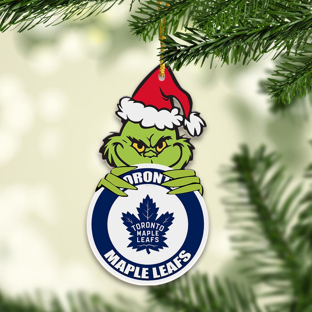 Sportswearmerch Toronto Maple Leafs NHL x Grinch Christmas Acrylic Ornament For Fans