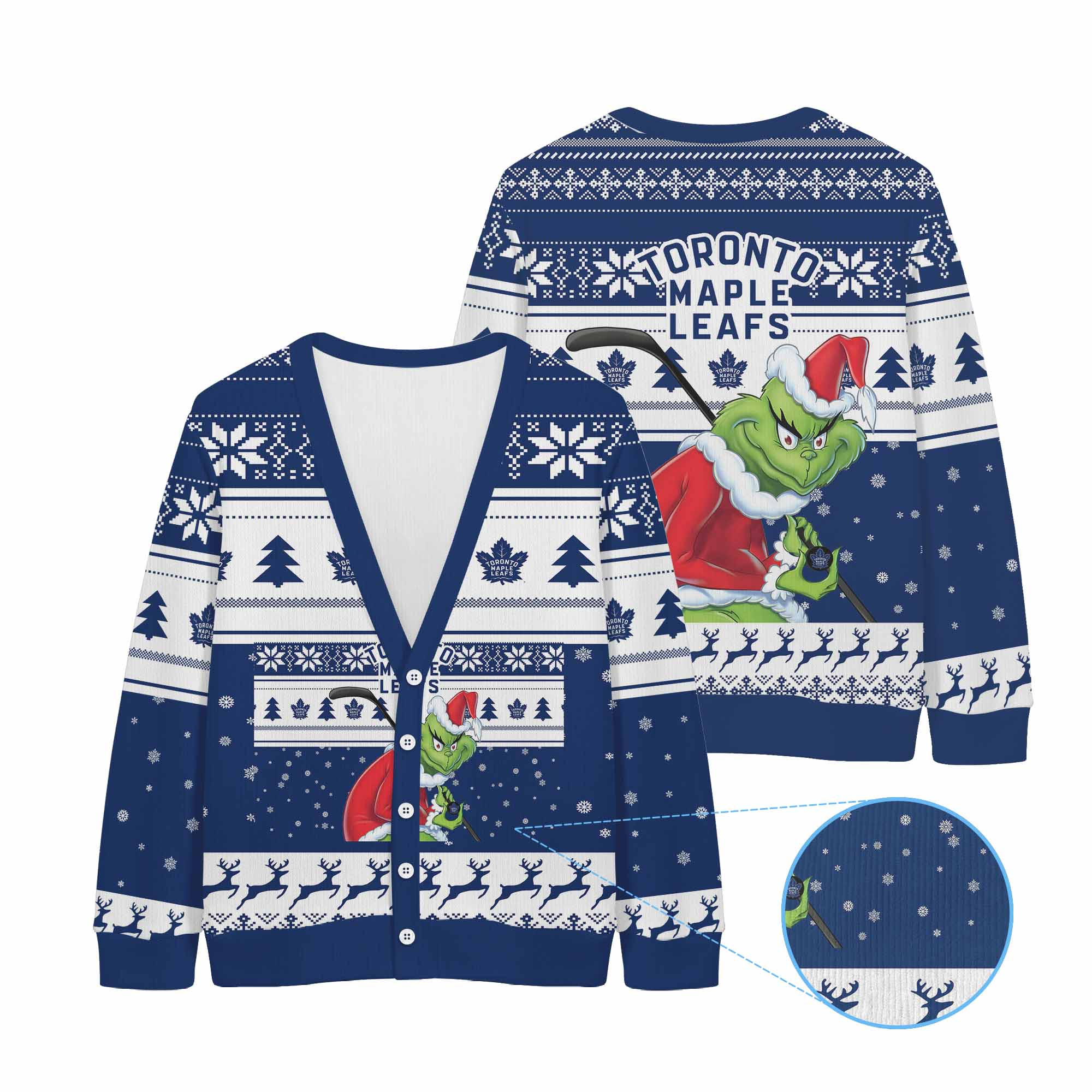 Sportswearmerch Toronto Maple Leafs NHL x Grinch Christmas Cardigan For Fan