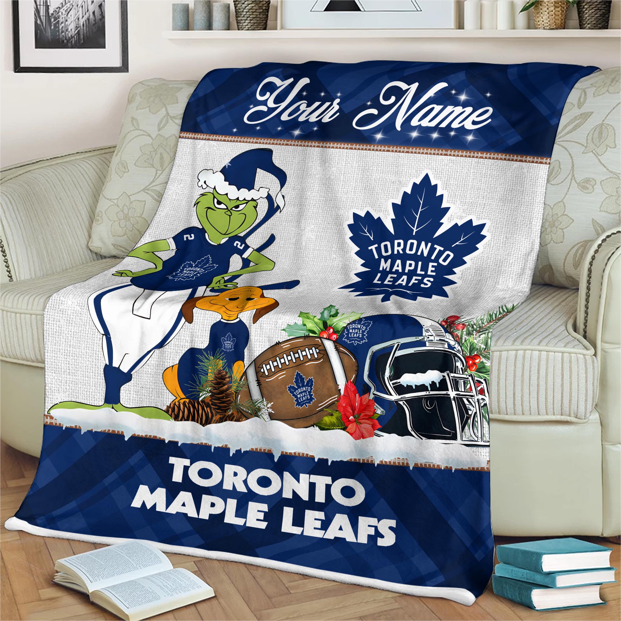 Sportswearmerch Toronto Maple Leafs NHL x Grinch Christmas Fleece Blanket For Fan
