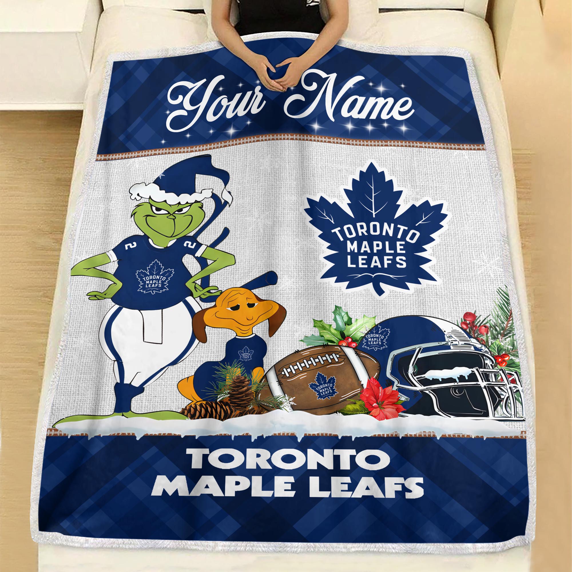 Sportswearmerch Toronto Maple Leafs NHL x Grinch Christmas Fleece Blanket For Fan