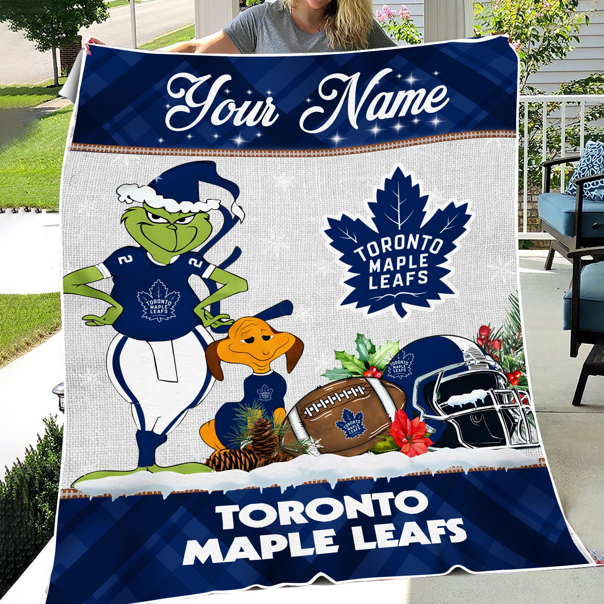 Sportswearmerch Toronto Maple Leafs NHL x Grinch Christmas Fleece Blanket For Fan