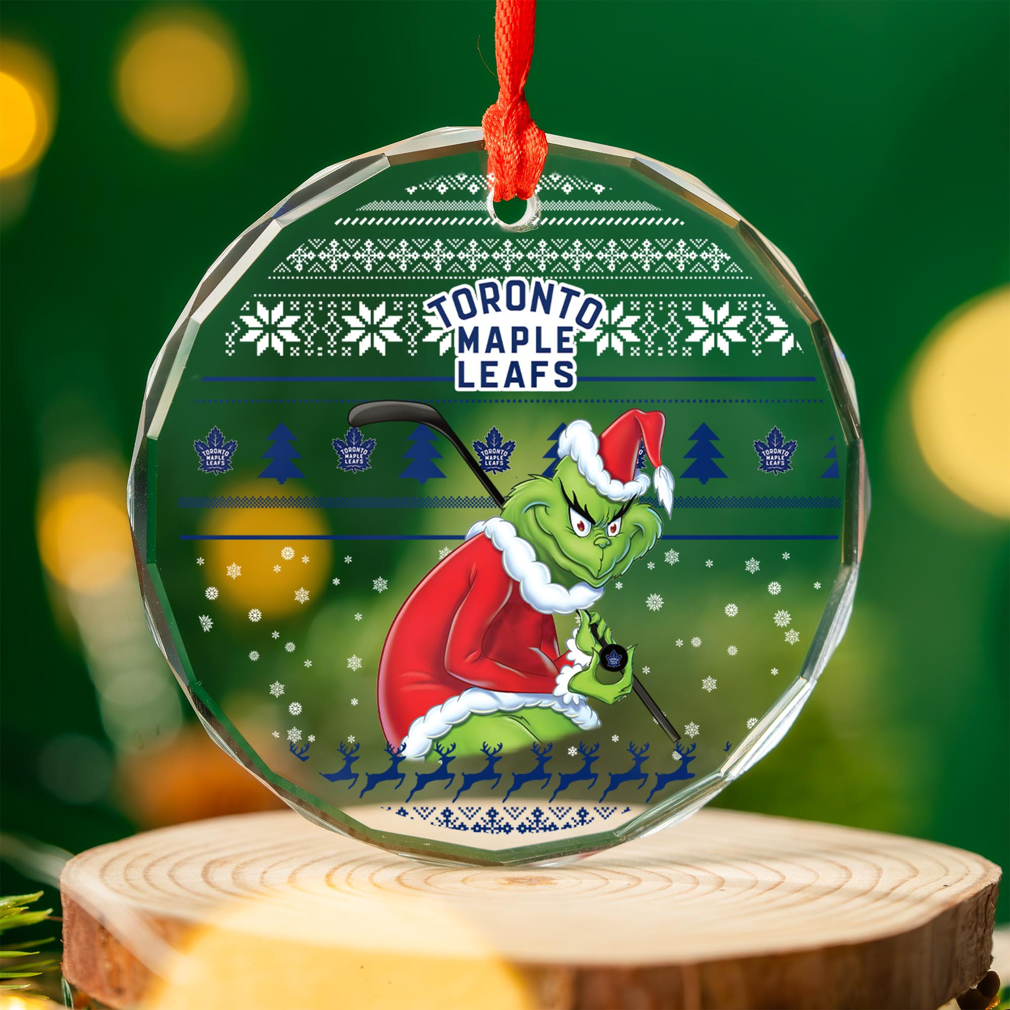 Sportswearmerch Toronto Maple Leafs NHL x Grinch Christmas Glass Ornament For Fans