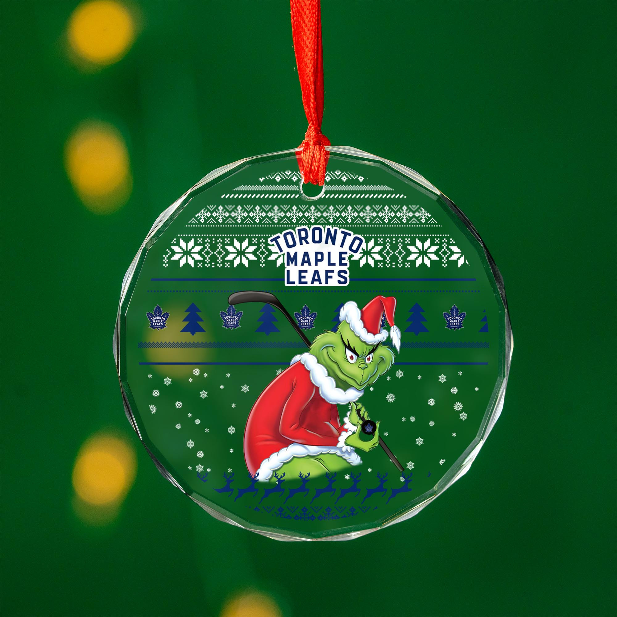 Sportswearmerch Toronto Maple Leafs NHL x Grinch Christmas Glass Ornament For Fans