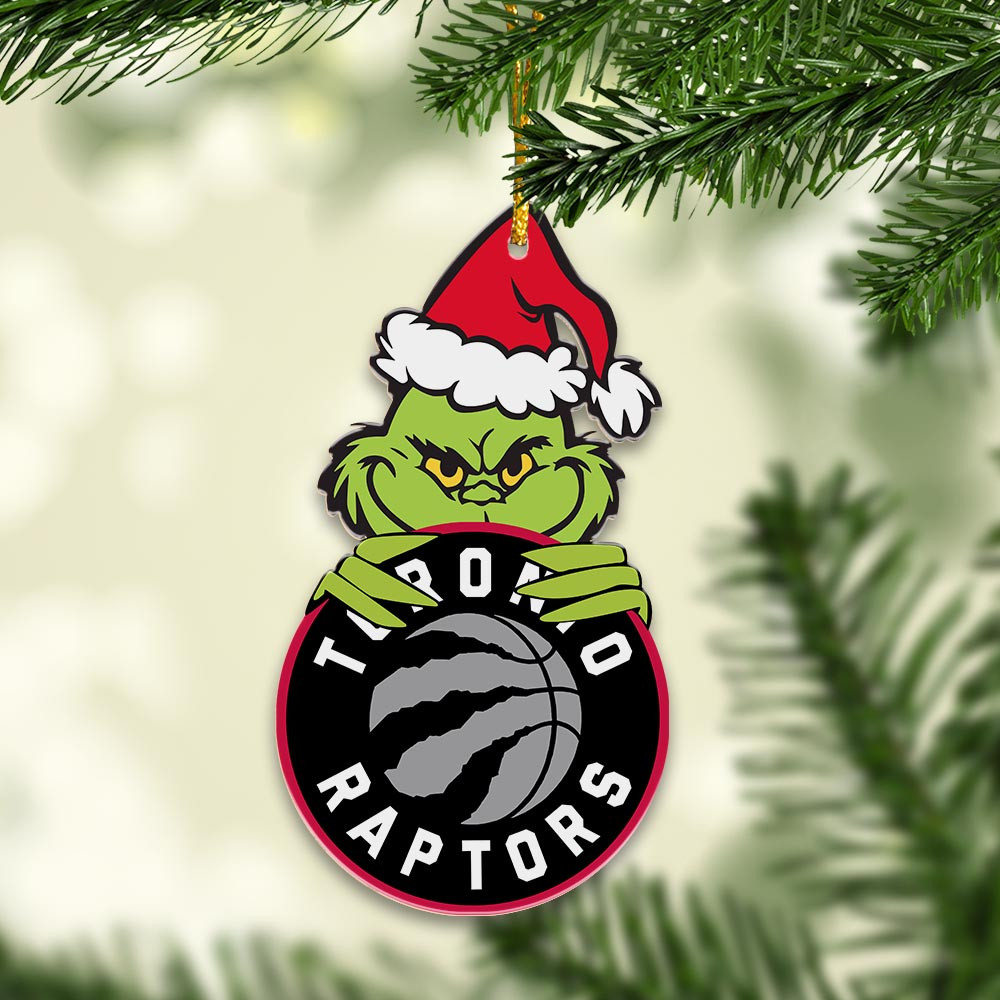 Sportswearmerch Toronto Raptors NBA x Grinch Christmas Acrylic Ornament For Fans