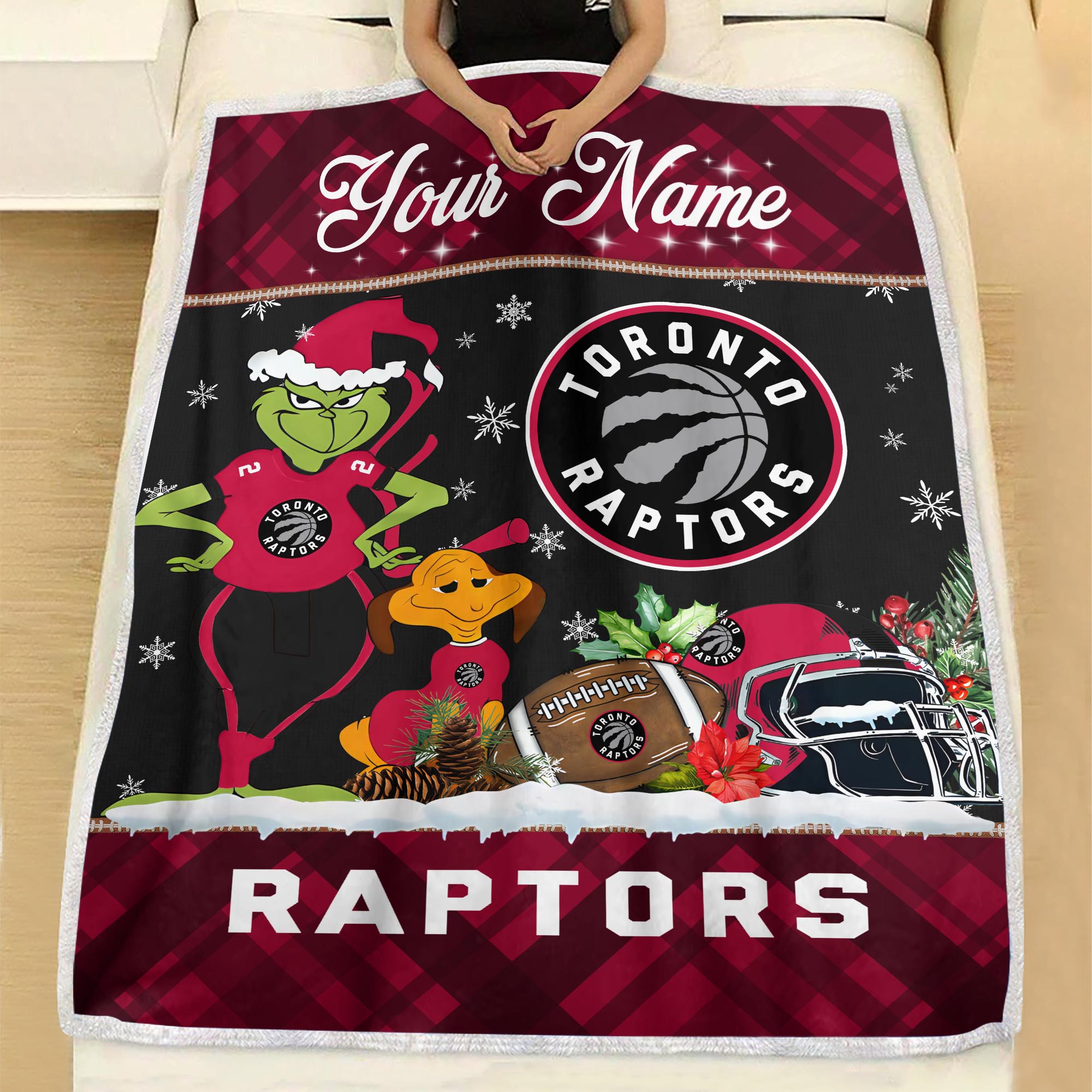 Sportswearmerch Toronto Raptors NBA x Grinch Christmas Fleece Blanket For Fan