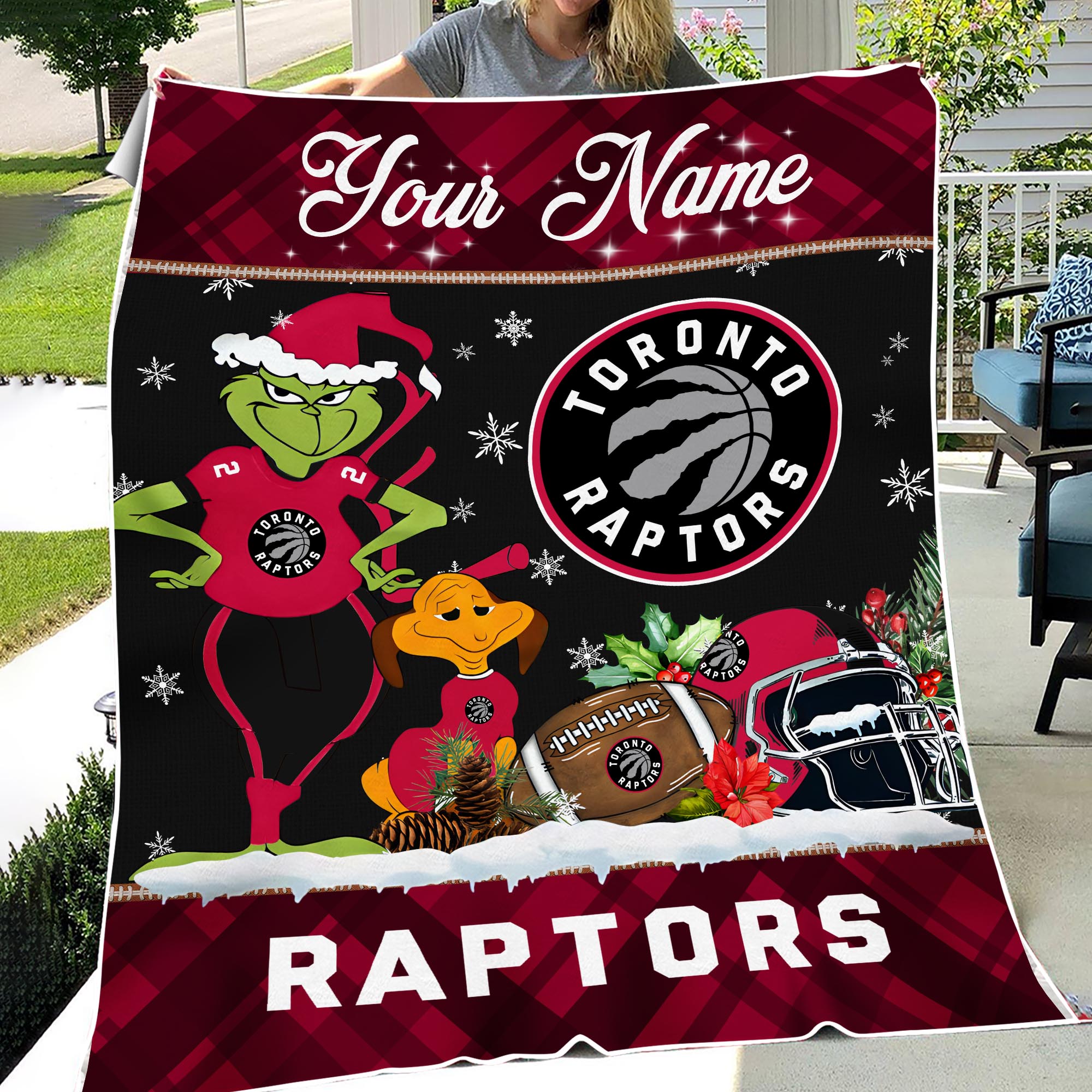 Sportswearmerch Toronto Raptors NBA x Grinch Christmas Fleece Blanket For Fan