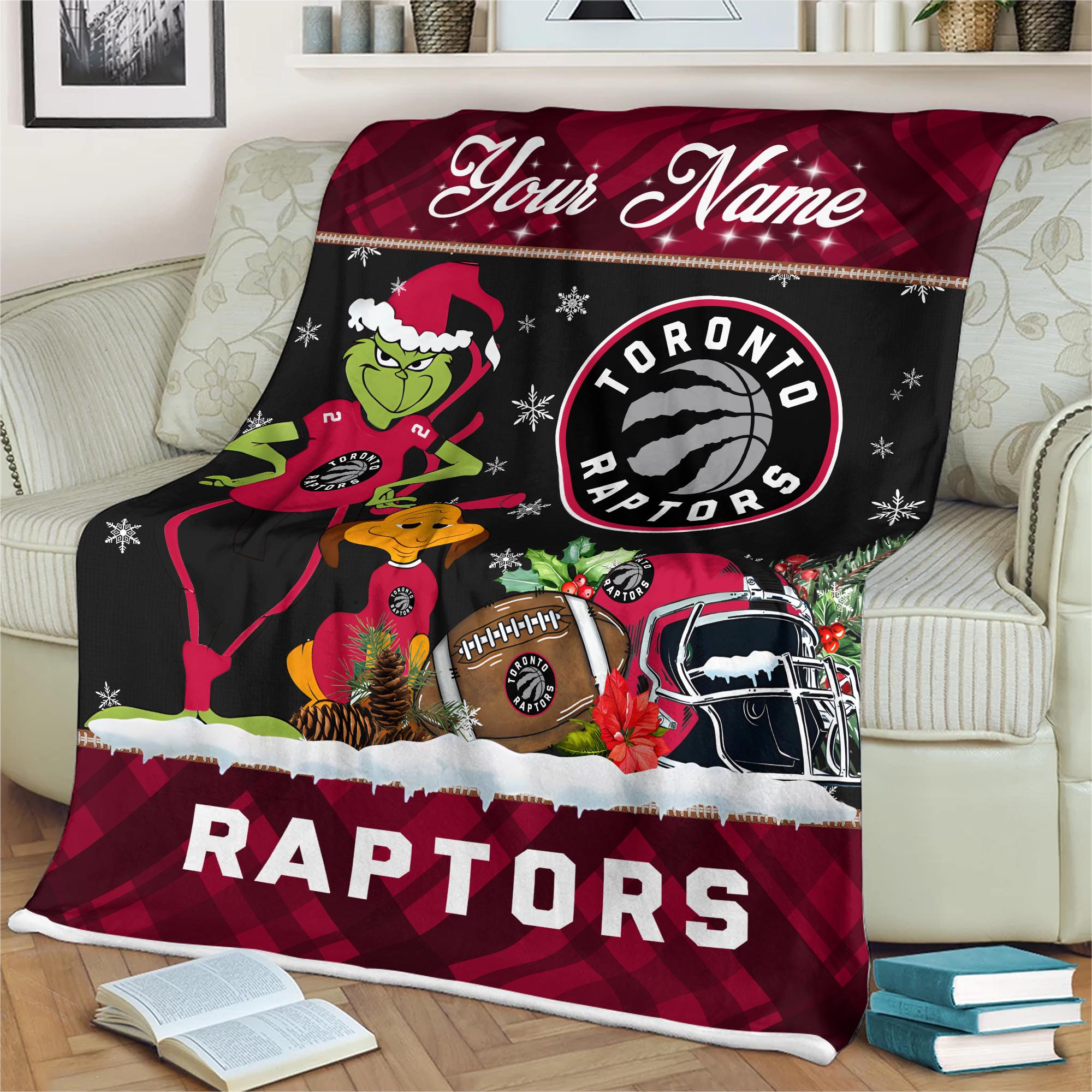 Sportswearmerch Toronto Raptors NBA x Grinch Christmas Fleece Blanket For Fan
