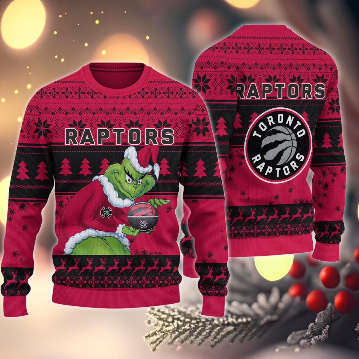 Sportswearmerch Toronto Raptors NBA x Grinch Christmas Ugly Sweater For Fans