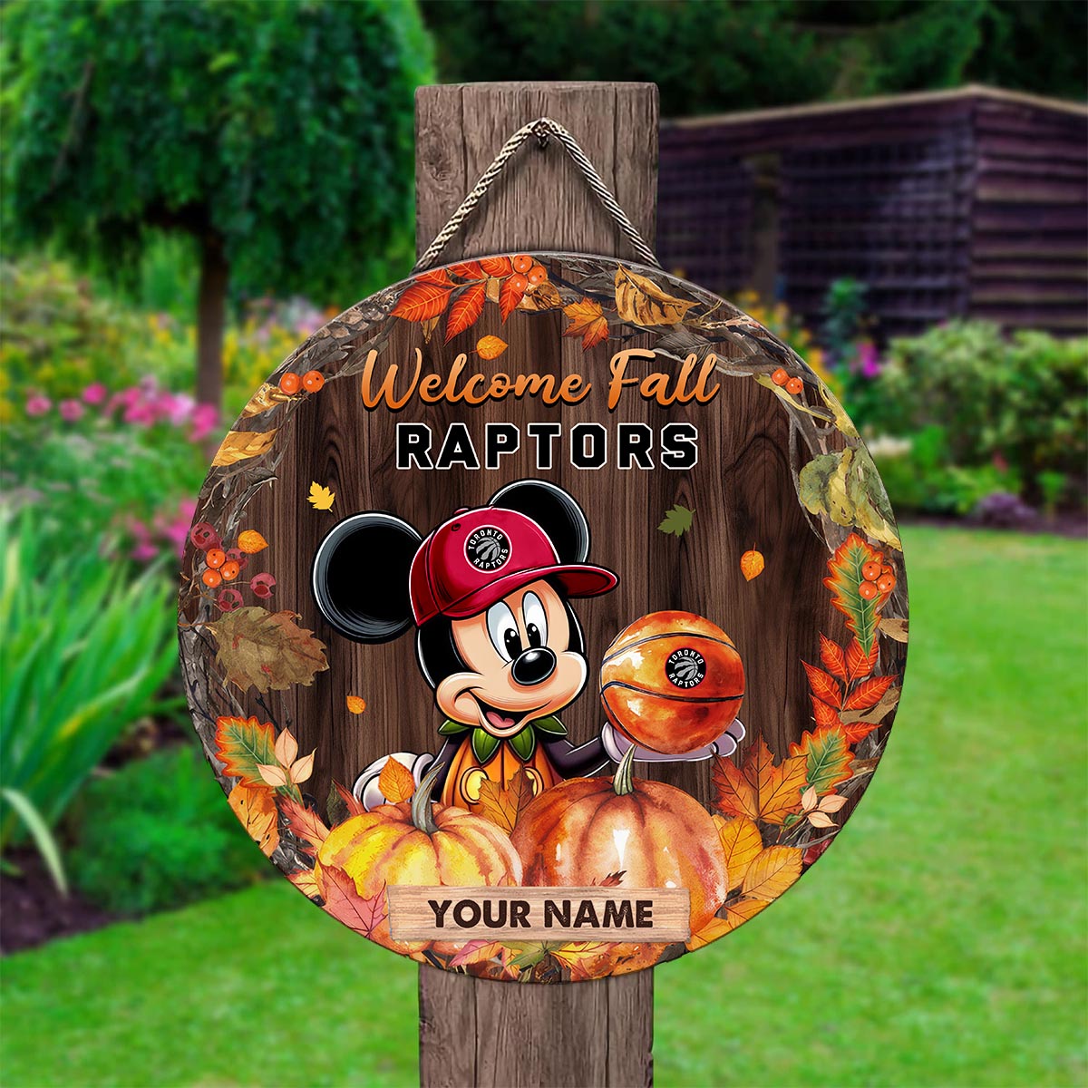 Sportswearmerch Toronto Raptors NBA x Mickey Round Wooden Sign For Fan