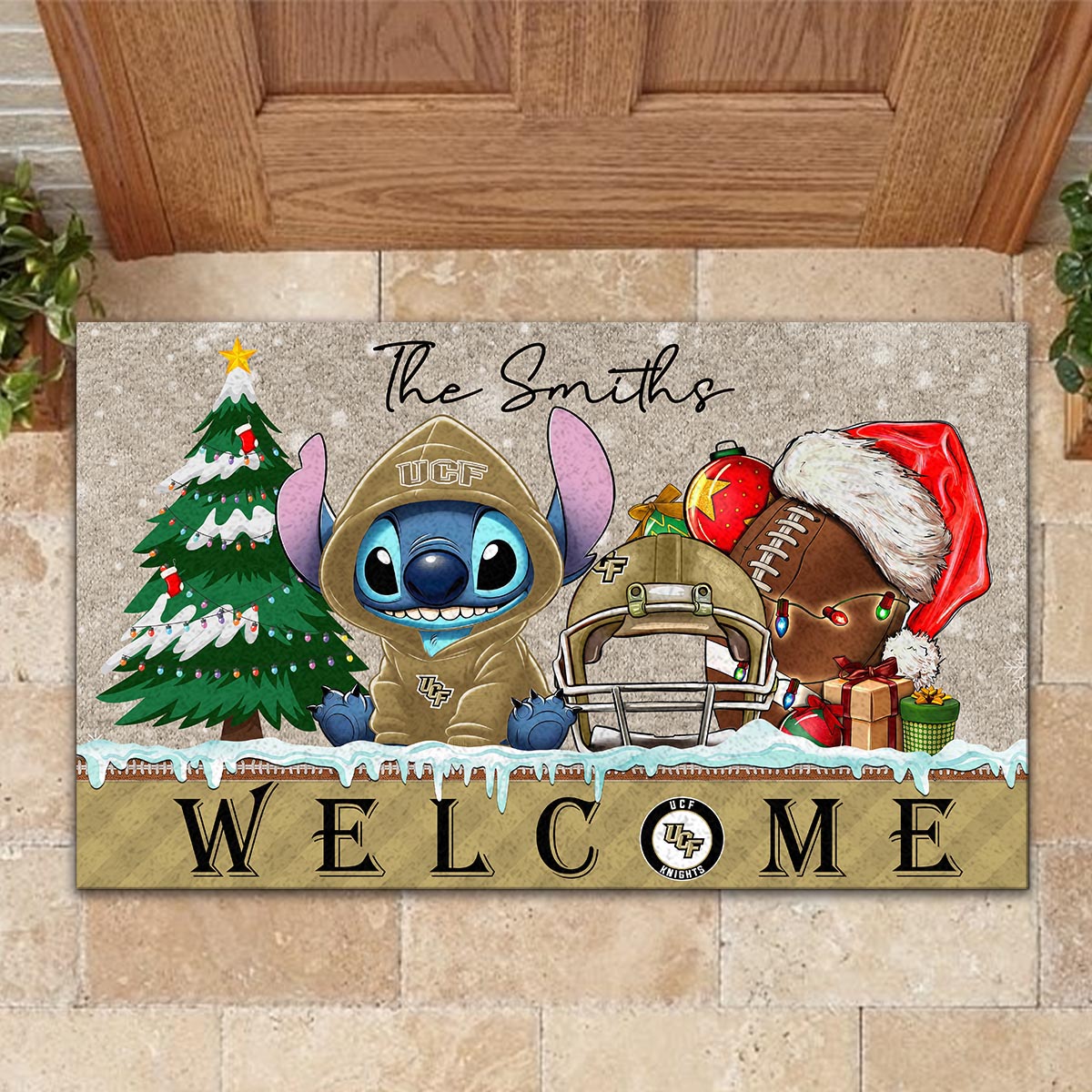 Sportswearmerch UCF Knights NCAA x Cute Stitch Christmas Doormat For Fan
