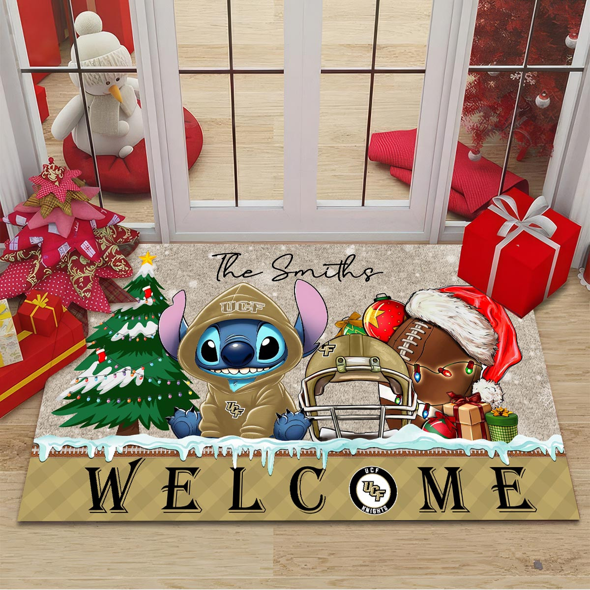 Sportswearmerch UCF Knights NCAA x Cute Stitch Christmas Doormat For Fan