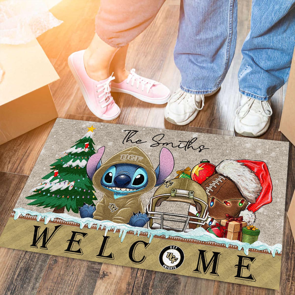 Sportswearmerch UCF Knights NCAA x Cute Stitch Christmas Doormat For Fan
