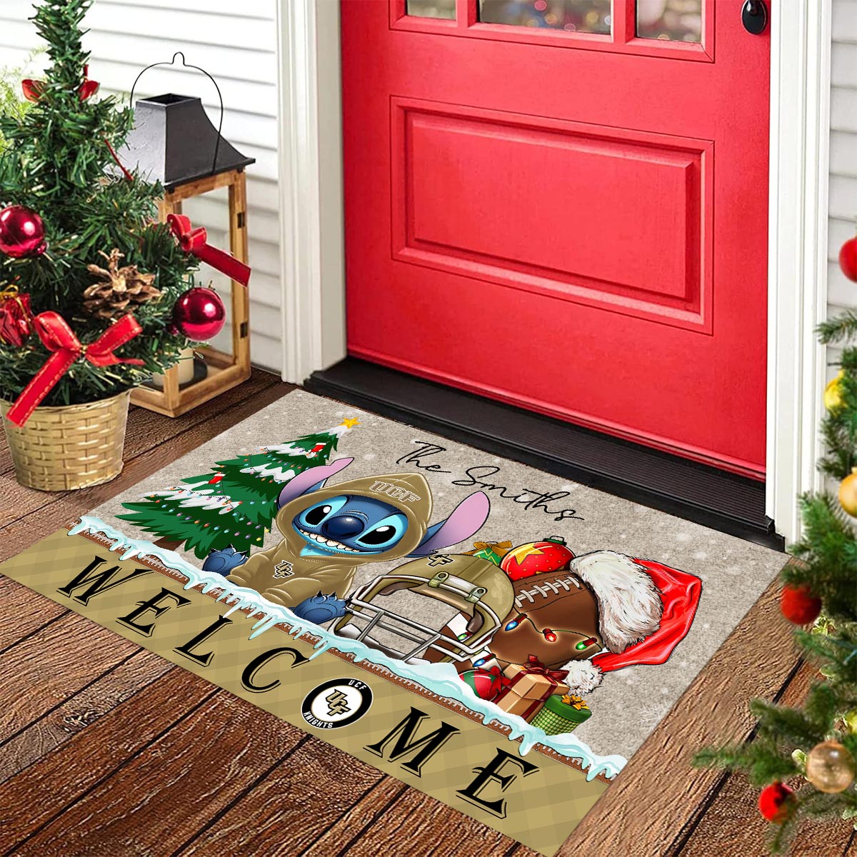 Sportswearmerch UCF Knights NCAA x Cute Stitch Christmas Doormat For Fan
