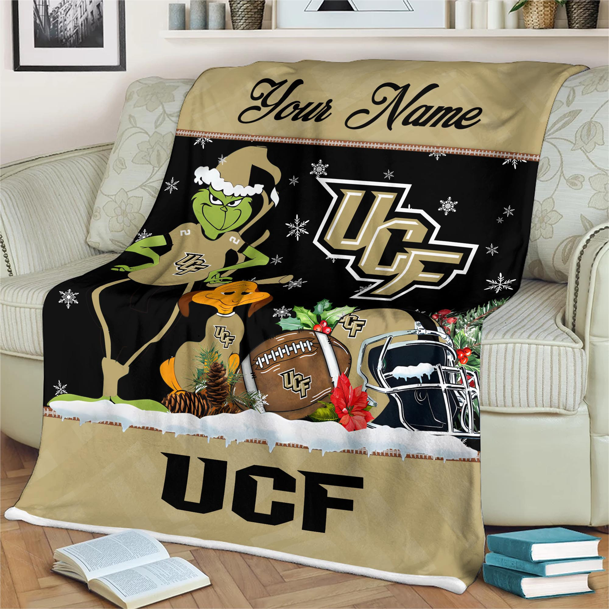 Sportswearmerch UCF Knights NCAA x Grinch Christmas Fleece Blanket For Fan
