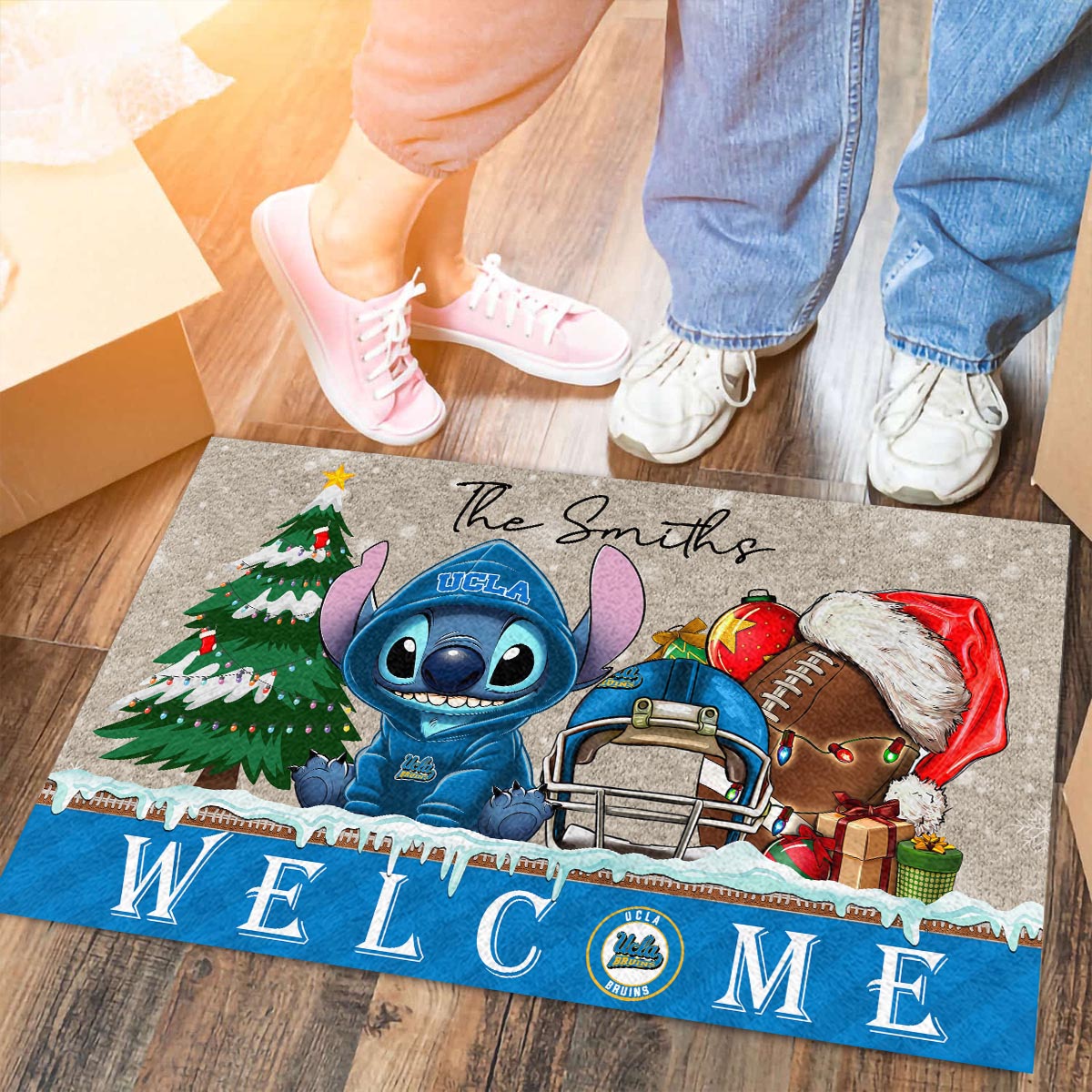 Sportswearmerch UCLA Bruins NCAA x Cute Stitch Christmas Doormat For Fan