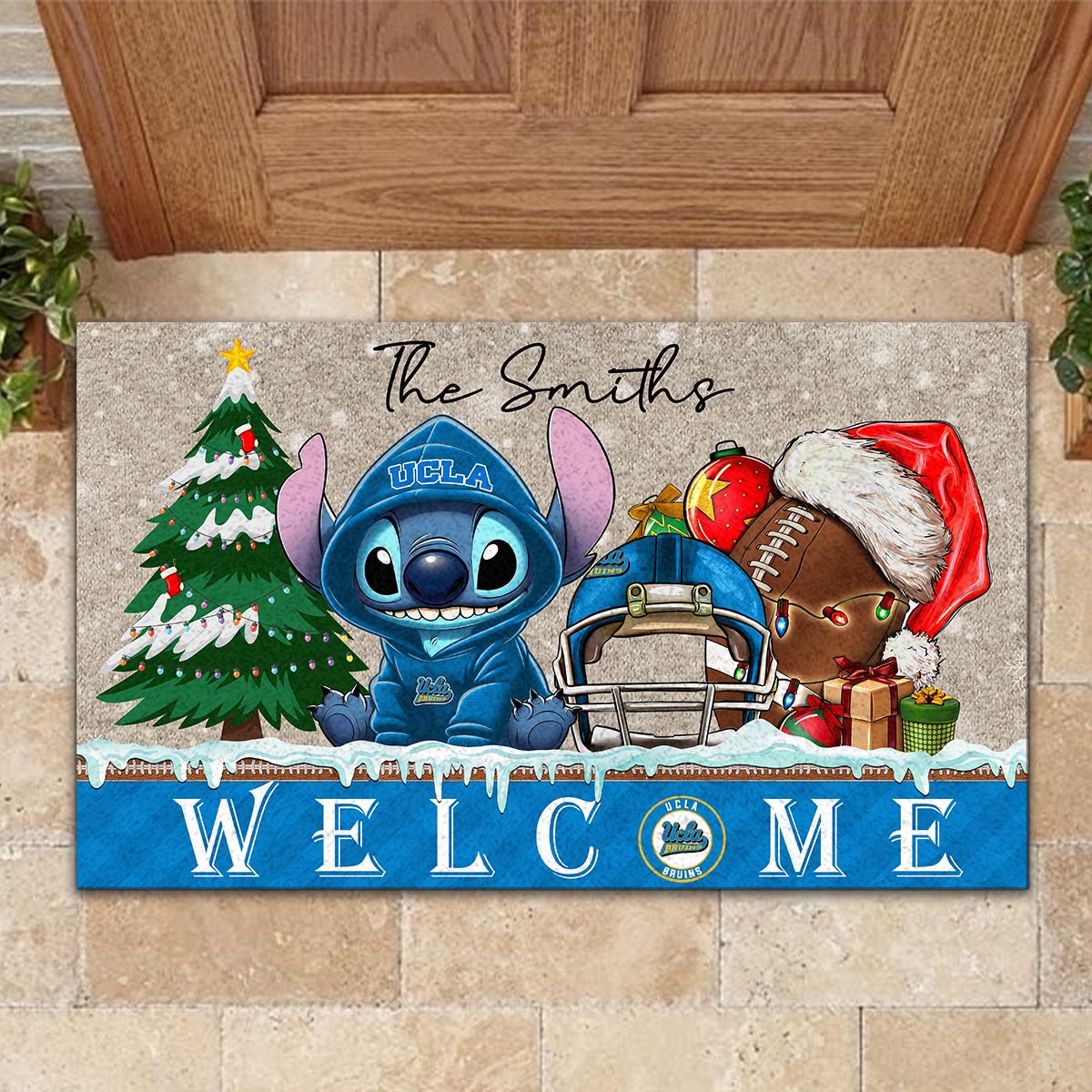 Sportswearmerch UCLA Bruins NCAA x Cute Stitch Christmas Doormat For Fan