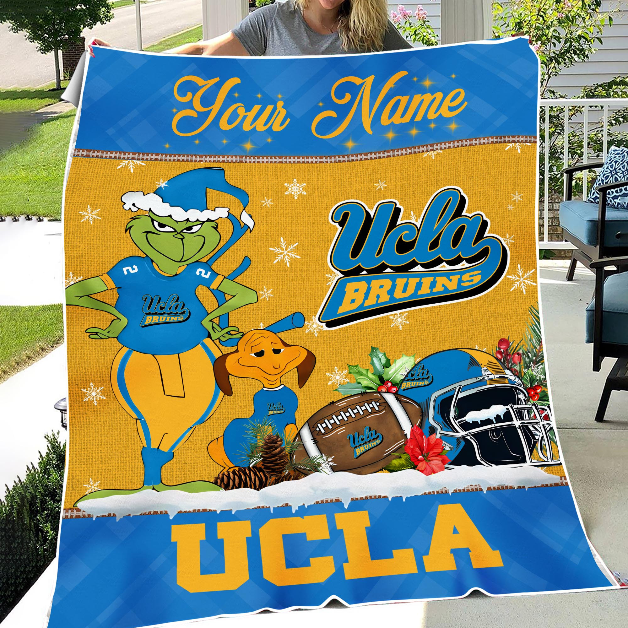 Sportswearmerch UCLA Bruins NCAA x Grinch Christmas Fleece Blanket For Fan