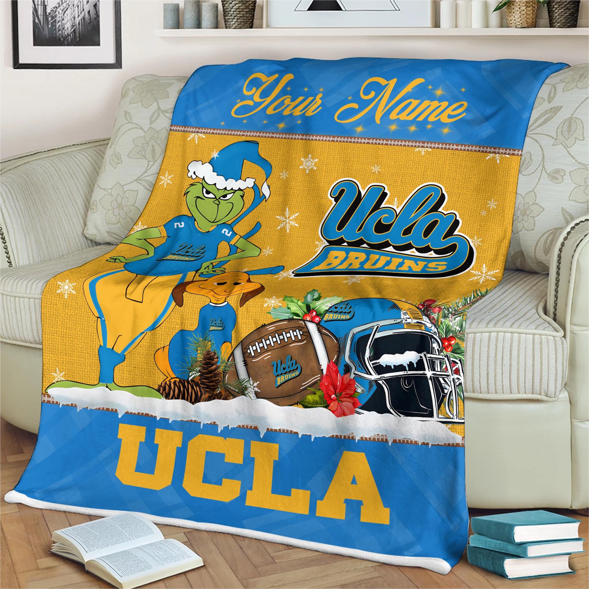 Sportswearmerch UCLA Bruins NCAA x Grinch Christmas Fleece Blanket For Fan