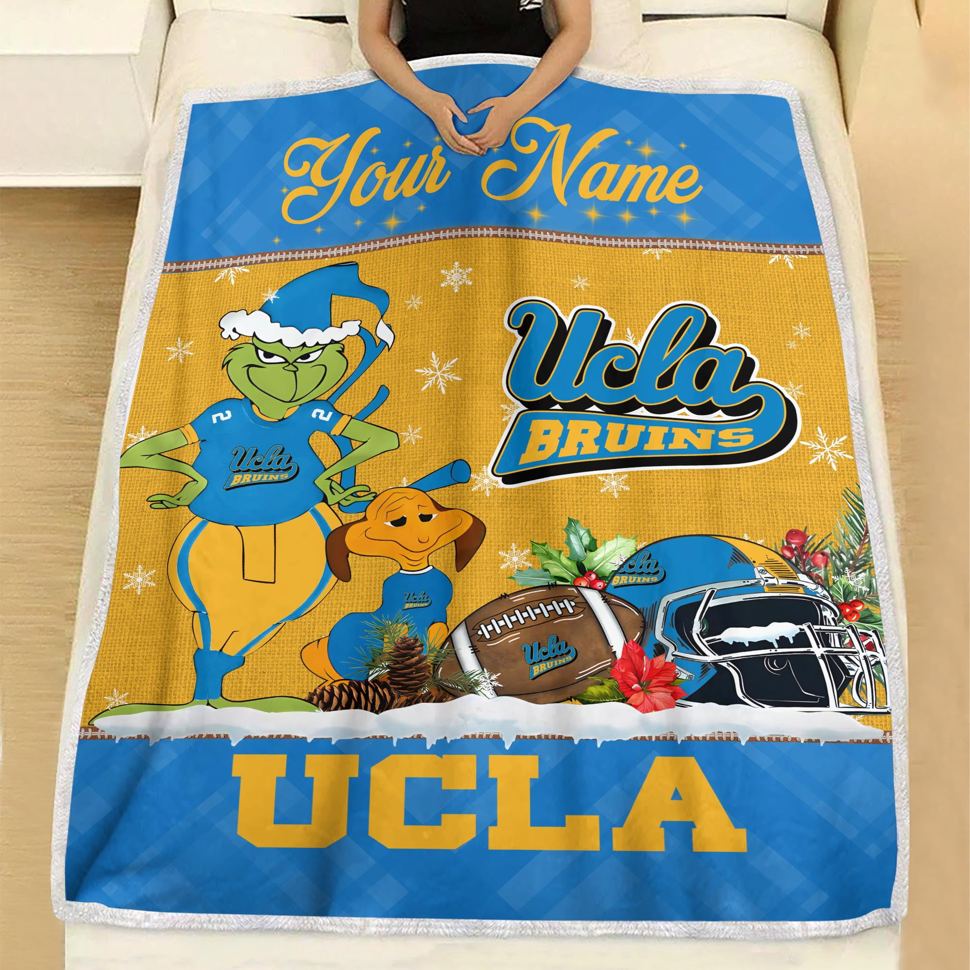 Sportswearmerch UCLA Bruins NCAA x Grinch Christmas Fleece Blanket For Fan