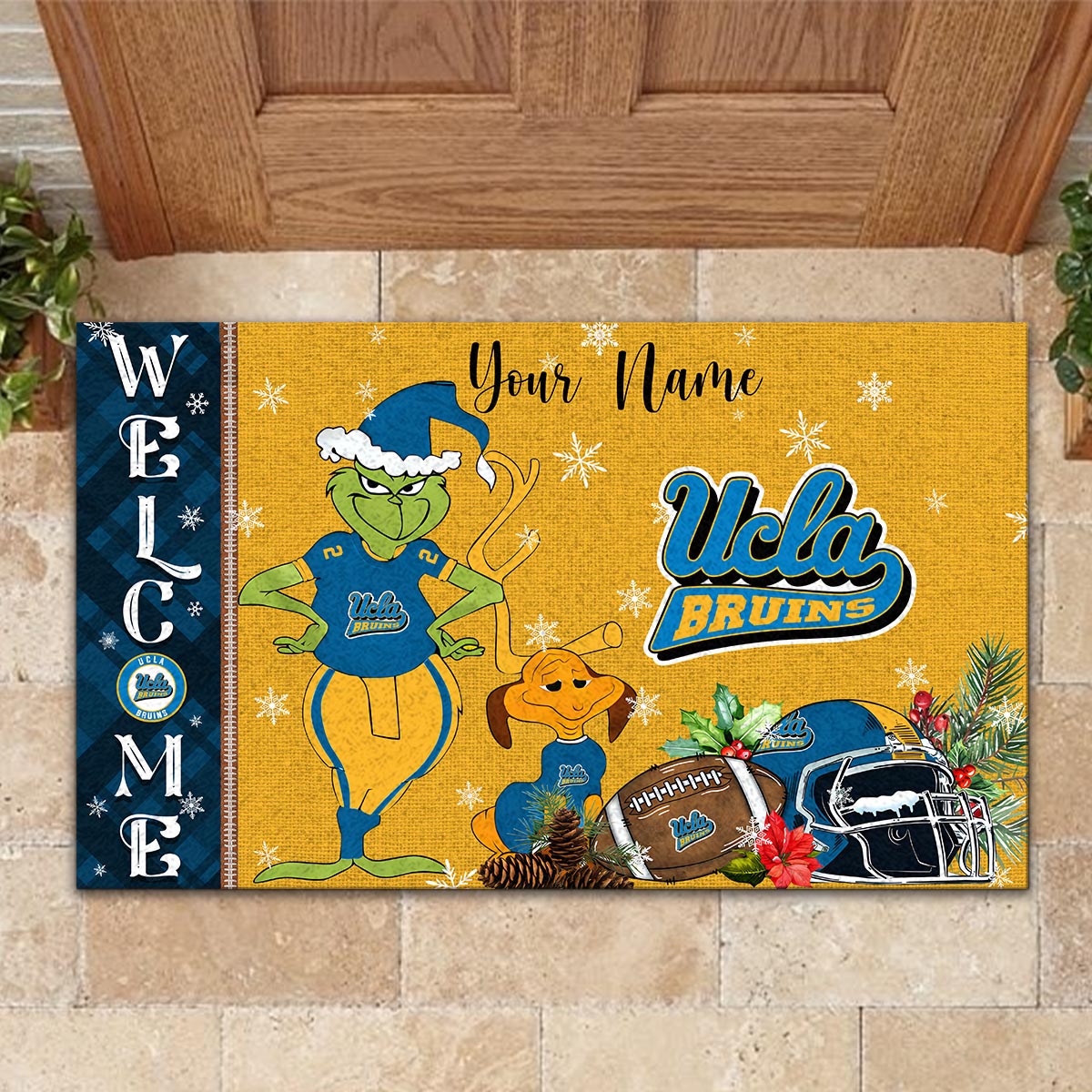 Sportswearmerch UCLA Bruins NCAA x Grinch Christmas Welcome Football Doormat For Fan
