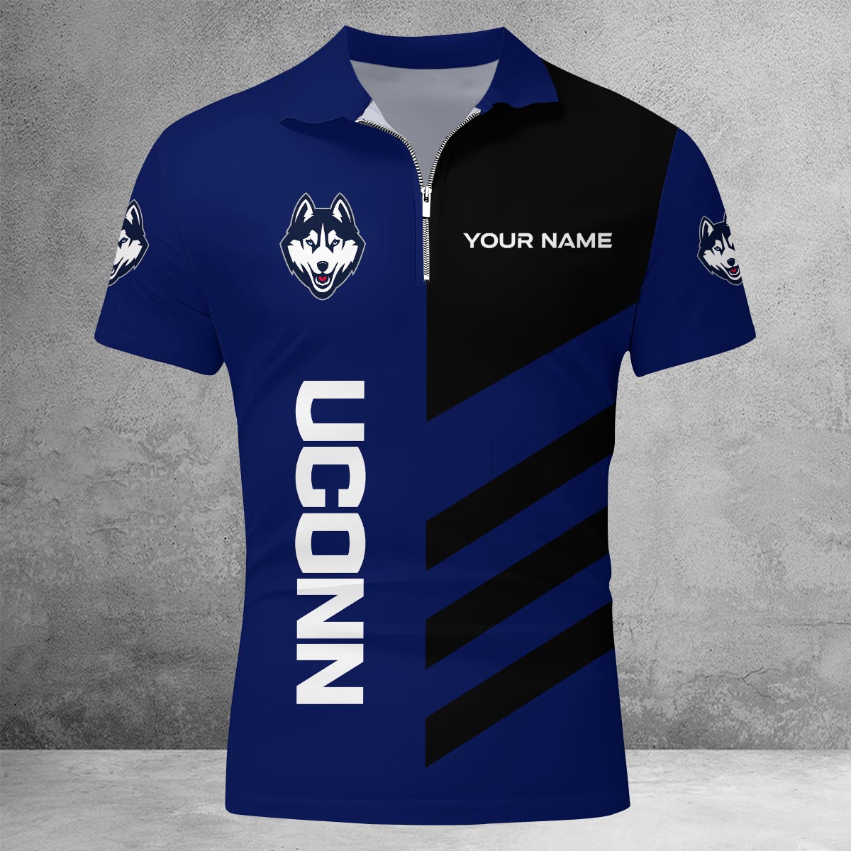 Sportswearmerch Uconn Huskie NCAA Lapel Zip Polo Shirt For Fan