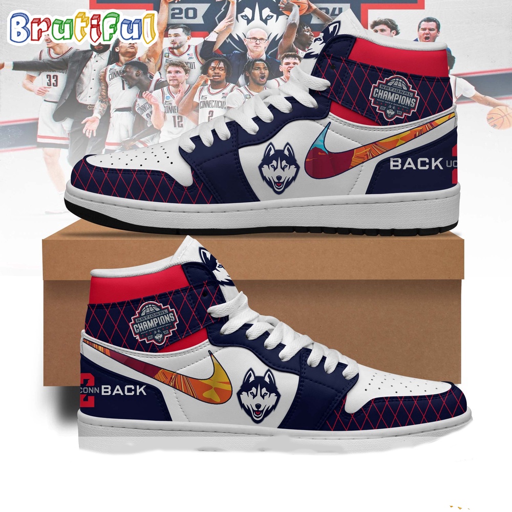 Sportswearmerch Uconn Huskies NCAA 2024 Men's Basketball National Champions AJ1 High Sneakers Shoes For Men And Women