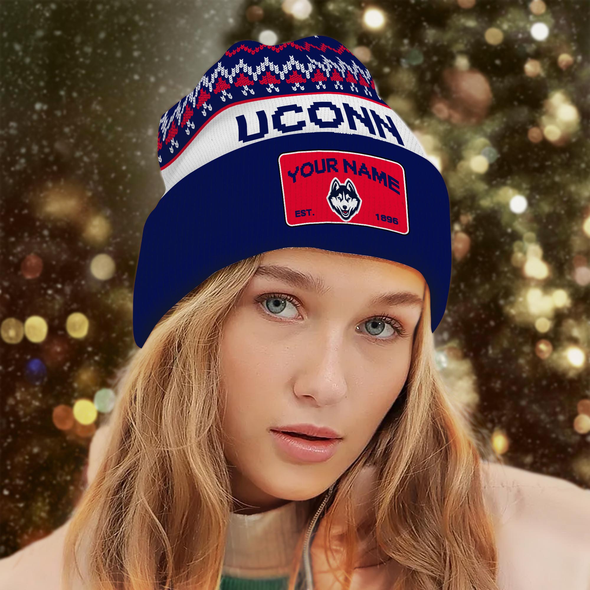 Sportswearmerch Uconn Huskies NCAA Christmas Beanie Hat For Fan