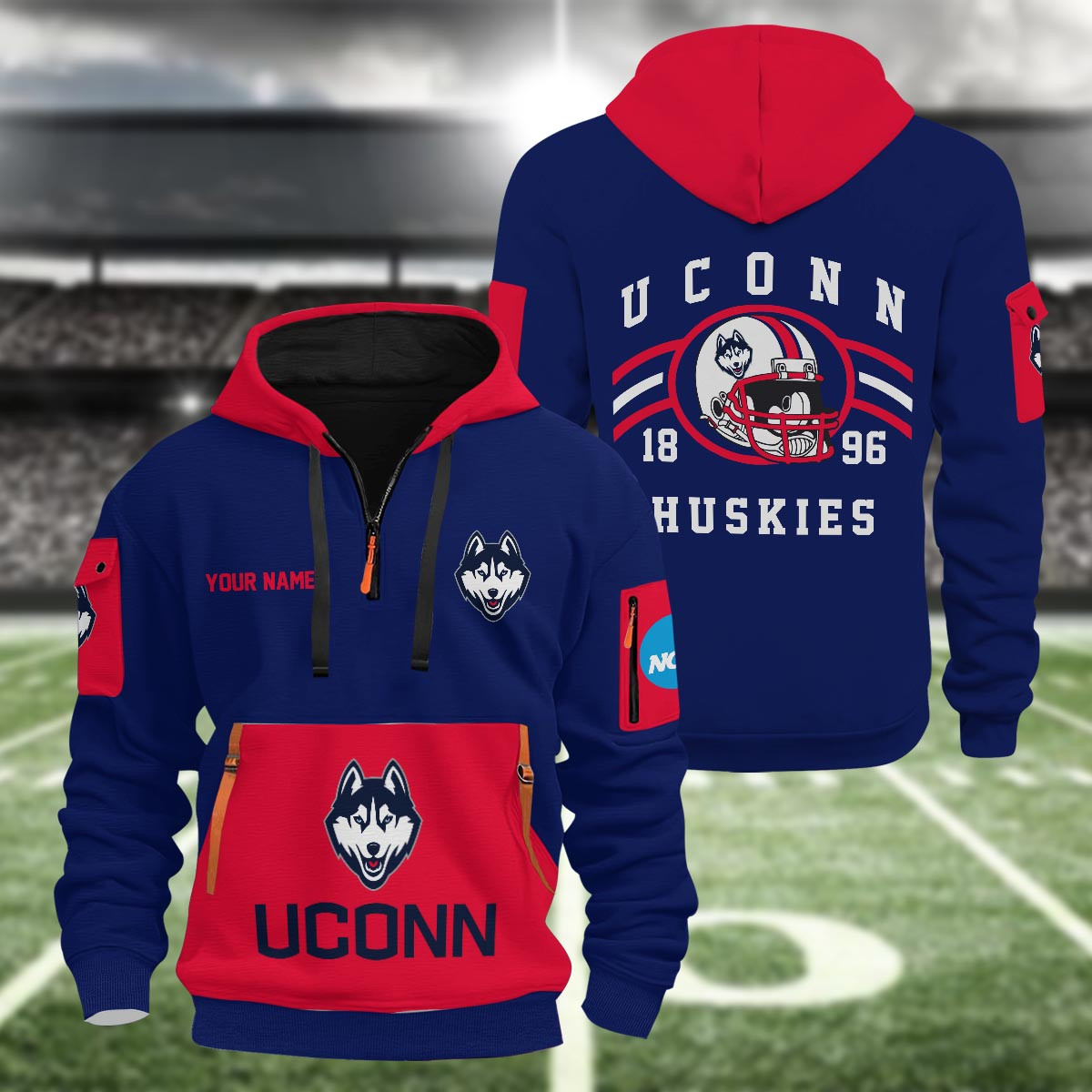 Sportswearmerch Uconn Huskies NCAA Half Zip Hoodie Personalized For Fan